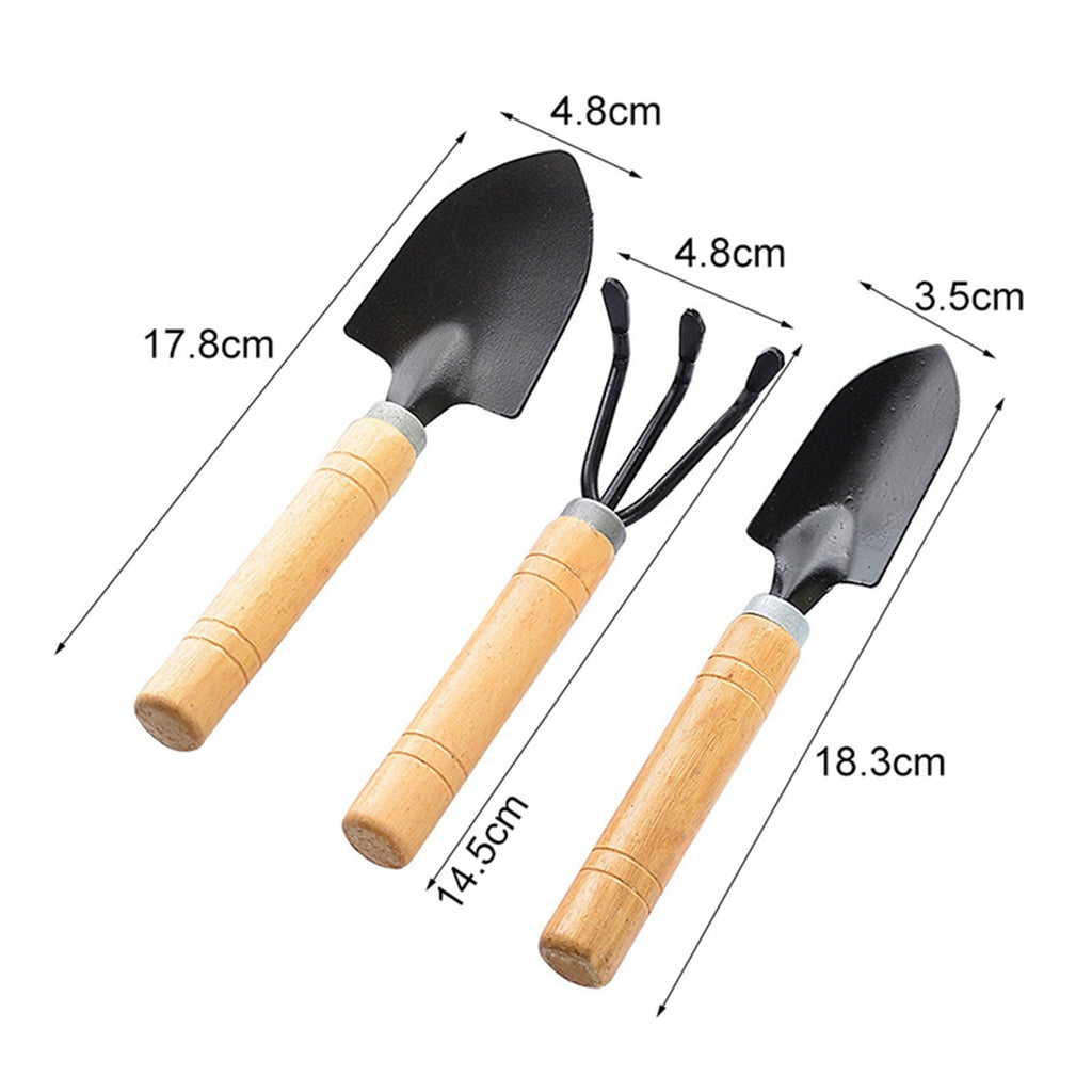 3-piece Set Garden Tool Set with Wooden Handle Shovel Rake and Spade for Potted Flowers Planting and Succulent Care i... - Image 2