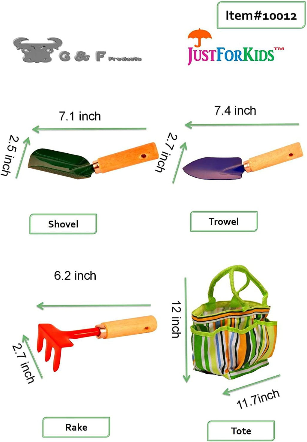 G&F Justforkids Garden Tools Set with Canvas Tote Hand, Rake, Shovel & Trowel,1 Pack, Metal Material - Image 2
