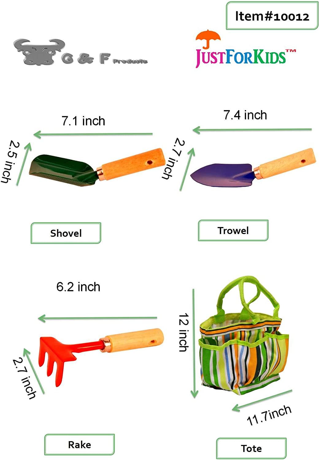 G&F Justforkids Garden Tools Set with Canvas Tote Hand, Rake, Shovel & Trowel,1 Pack, Metal Material - Image 2