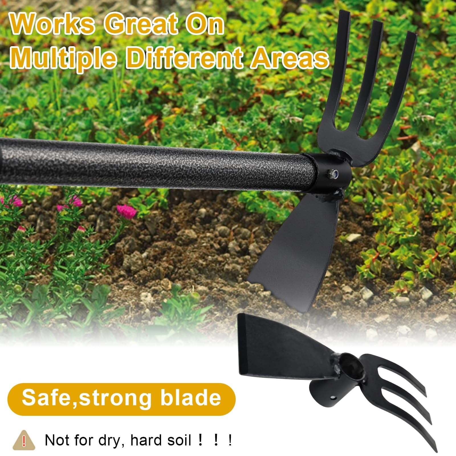 Garden Hoe, Garden Rake Tool with 45 inch Adjustable Long Handle for Weeding, Hoe Cultivator 2 in 1 Hand Garden Tool - Image 4