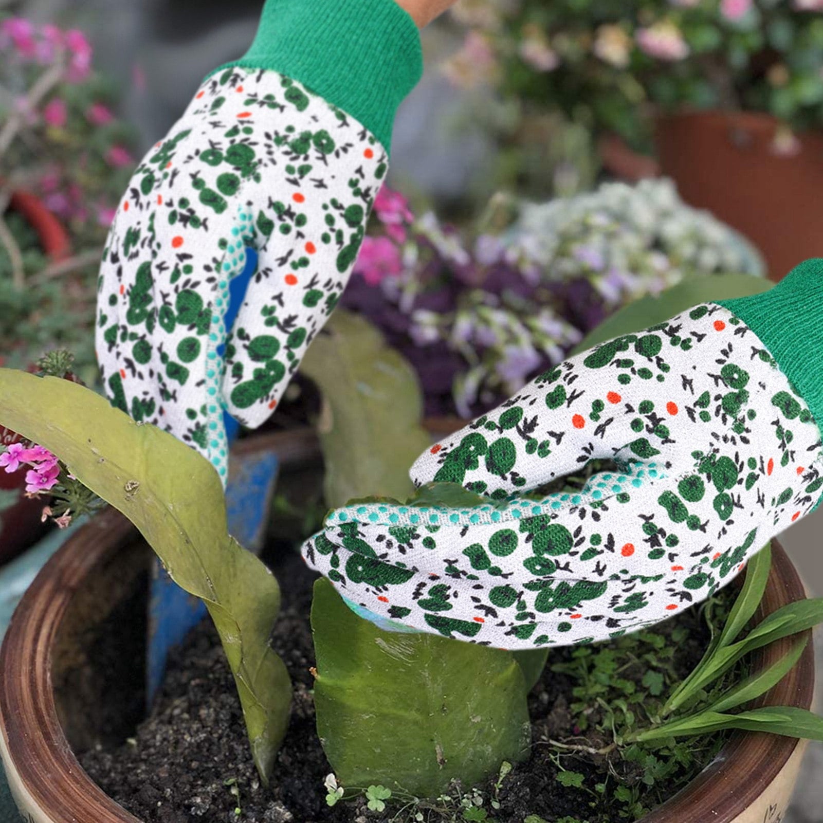 Hengguang 4 Pairs Gardening Gloves for Women, Floral Gardening Gloves for Ladies Women, Garden Gloves with Non-Slip Dots, Elastic Cuffs for - Image 5