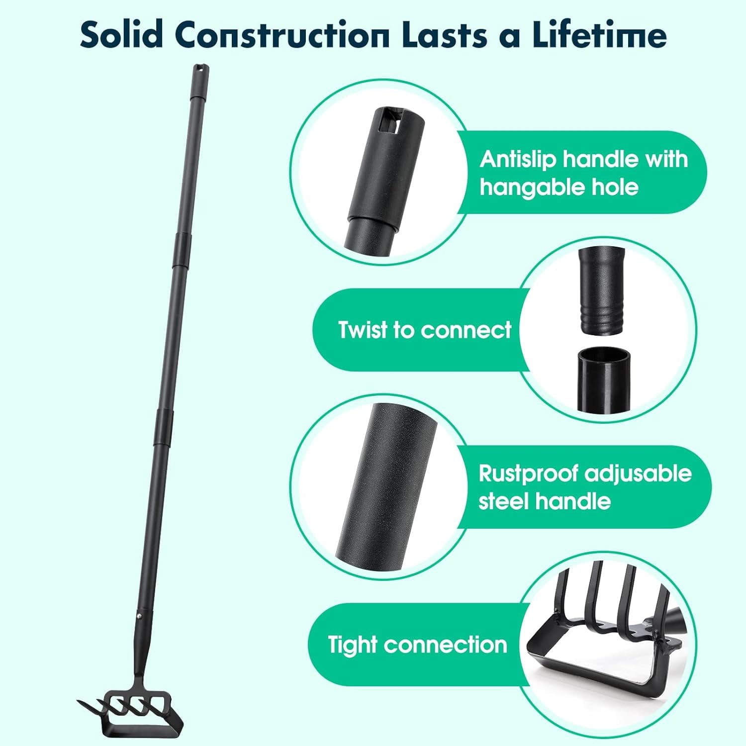 Stirrup Hoe and Cultivator, Heavy Duty Scuffle Garden Hoe with 62Inch Adjustable Handle for Weeding,Digging, Loosenin... - Image 3