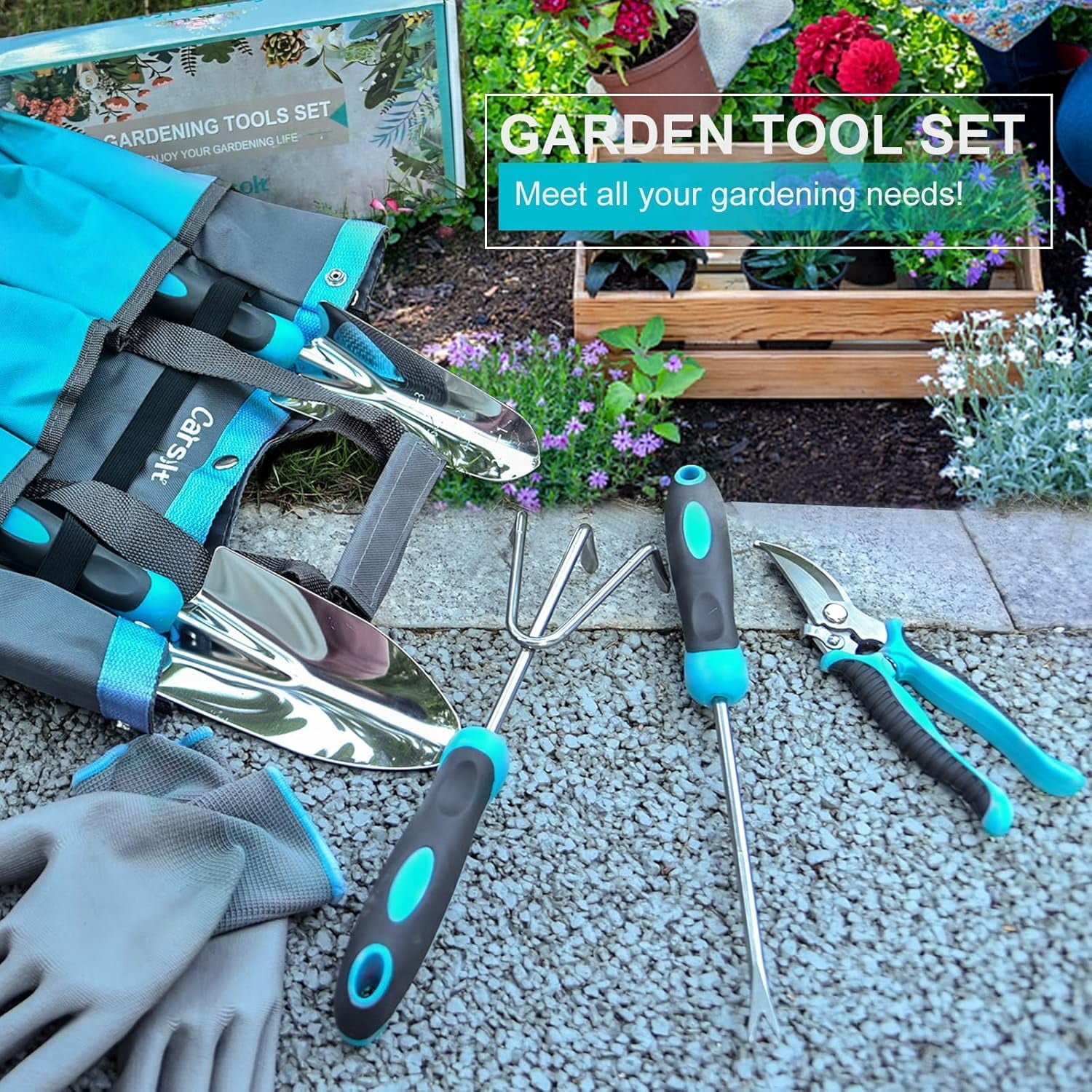 10 Piece Heavy Duty Stainless Steel Garden Tools Set with Ergonomic Rubber Handle. Variety of Gardening Hand Tools fo... - Image 5