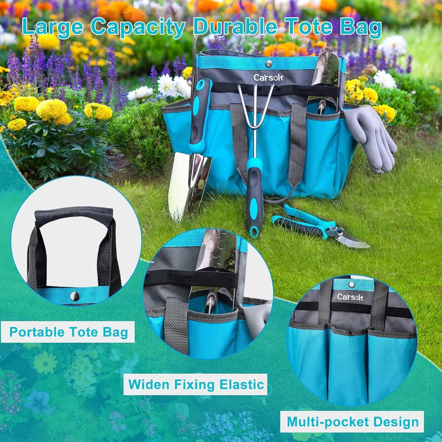 10 Piece Heavy Duty Stainless Steel Garden Tools Set with Ergonomic Rubber Handle. Variety of Gardening Hand Tools fo... - Image 2