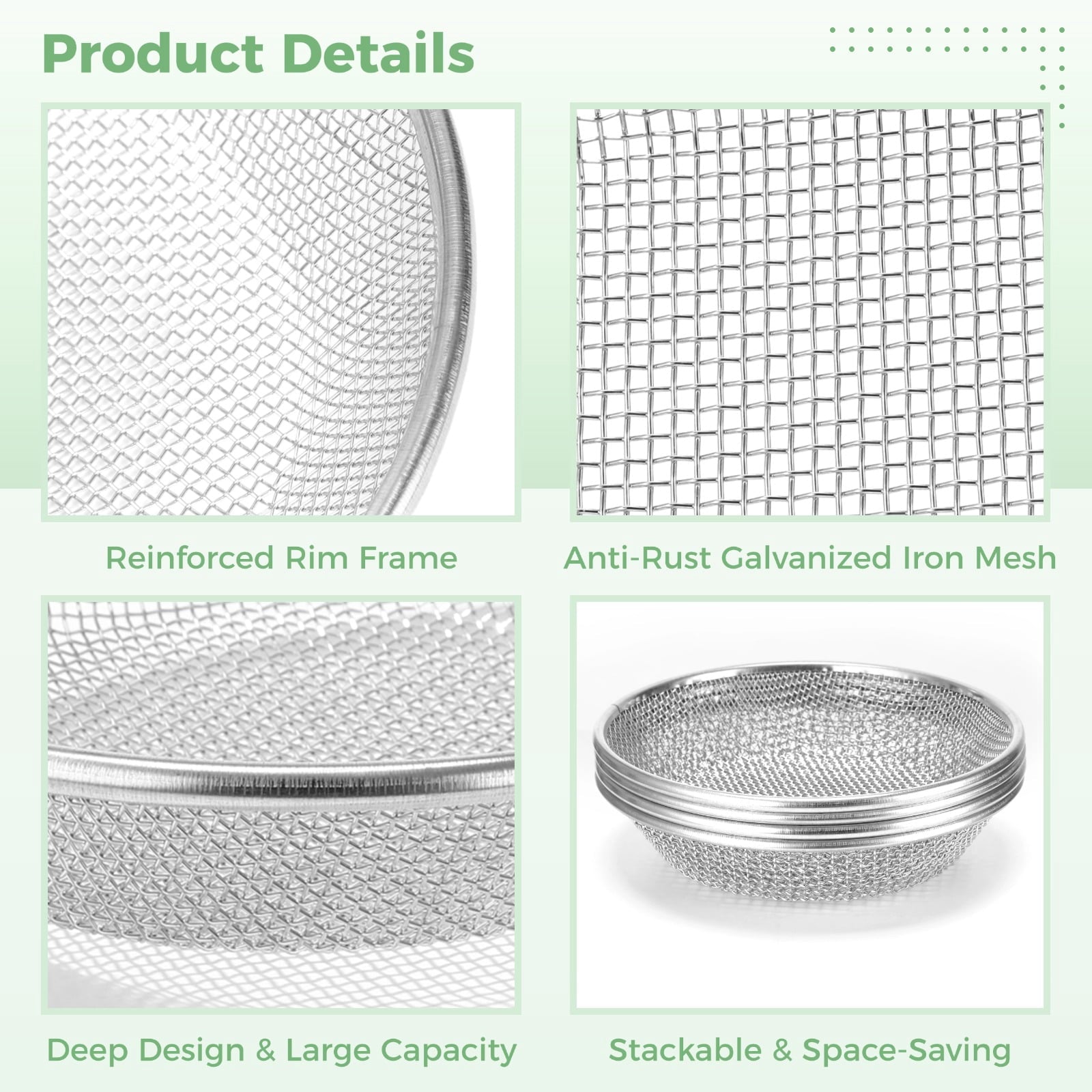 4 PCS Soil Sifter for Gardening, Metal Fine Dirt Sieve Sifter with 3 6 8 10mm Mesh Screens, 11.8 in Round Rock Sifter for 5 Gallon Bucket, P - Image 4