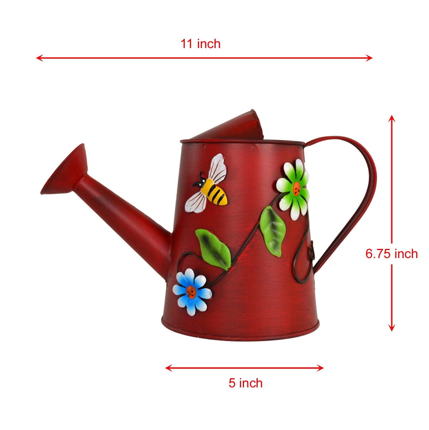 Small Red Watering Can - Decorative Flowers & Bee Metal Watering Can (Vol: 4 Cups) - Image 6