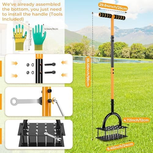 Tool with 16 Spikes Spring Base and Gloves Pre-Assembled Manual Yard Tool Automatic Leaf and Dirt Cleaning for Yard G... - Image 3