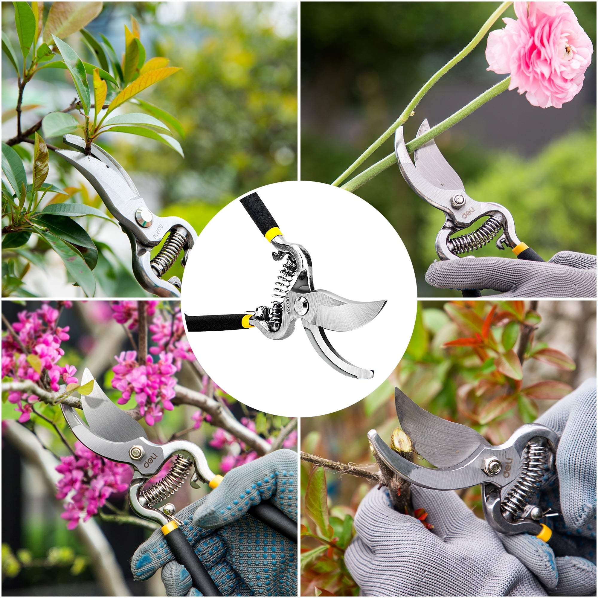 Deli Garden Pruning Shears, 8" Bypass Gardening Pruner, Garden Scissors, Garden Clippers, Black - Image 2