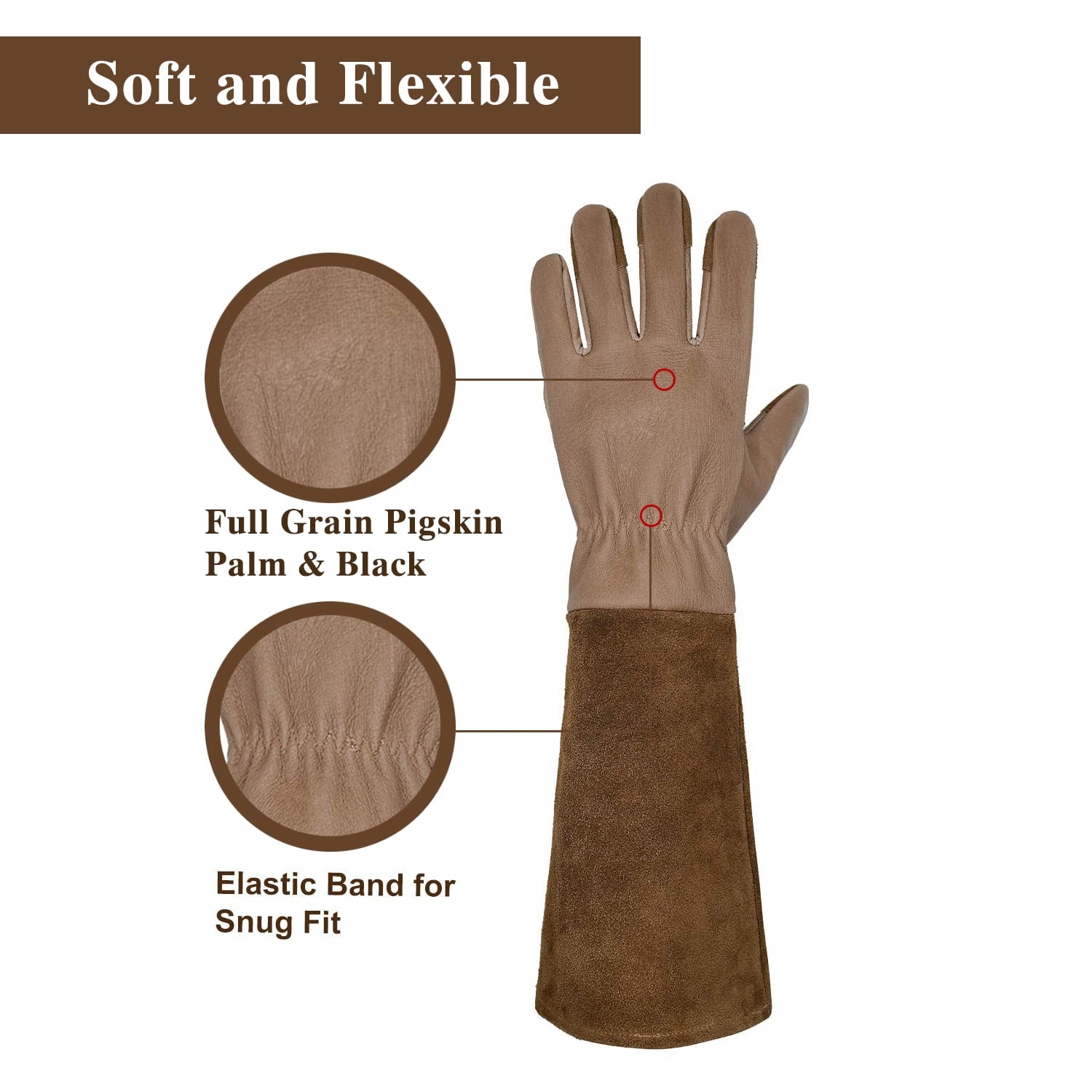Pruning Gloves Long for Men & Women, Pigskin Leather Rose Gardening Gloves, Medium, Brown - Image 5