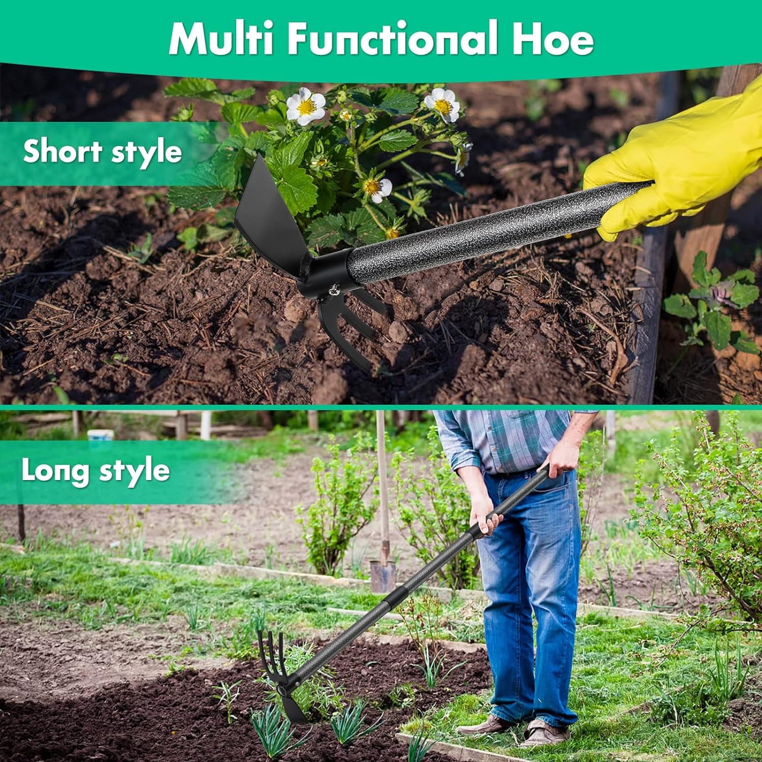 Tool with Two-Head, 31" Adjustable Long Handle and Cultivator - Image 6