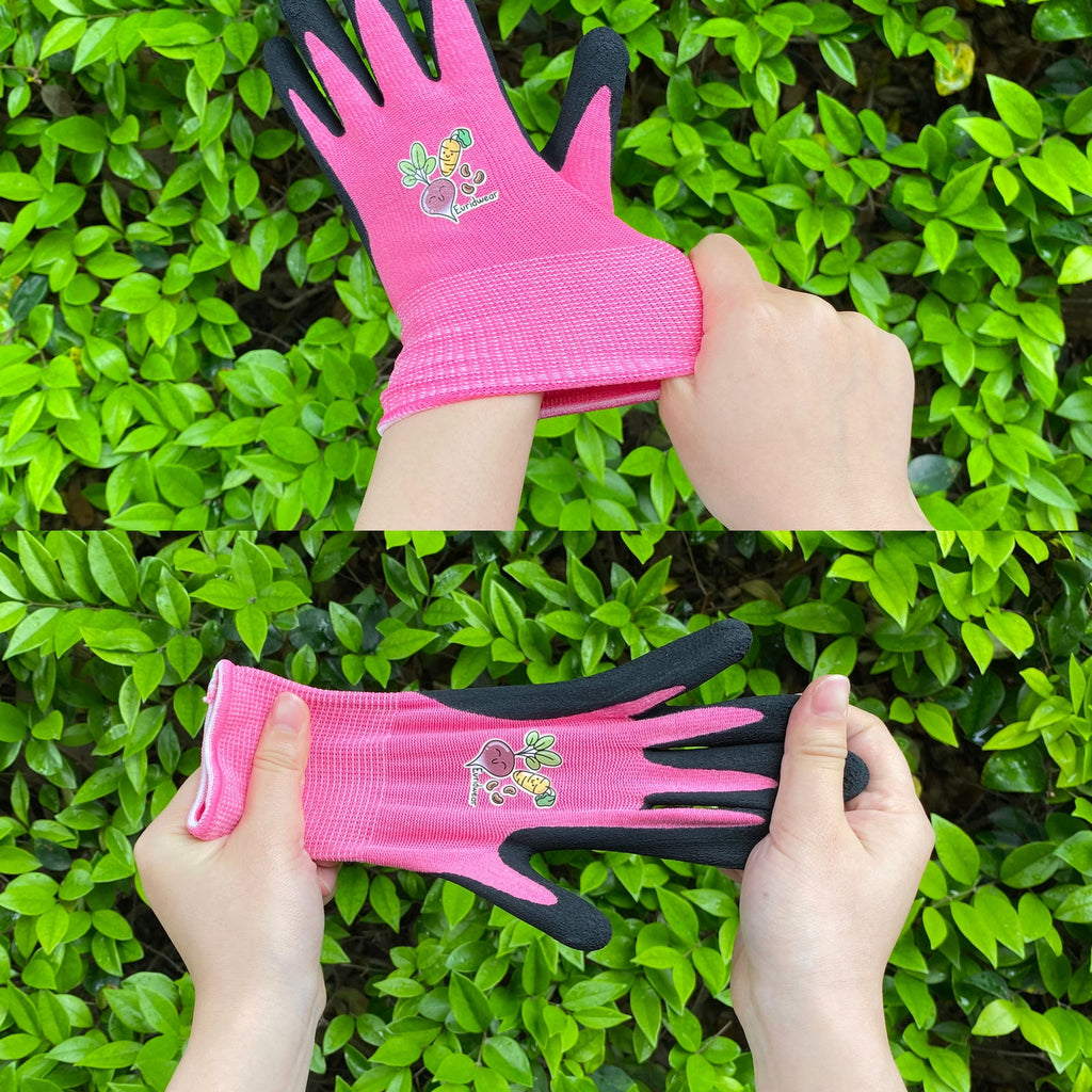Children Kids Gardening Latex Painting Work Gloves, L (9-12yr), Pink - Image 2