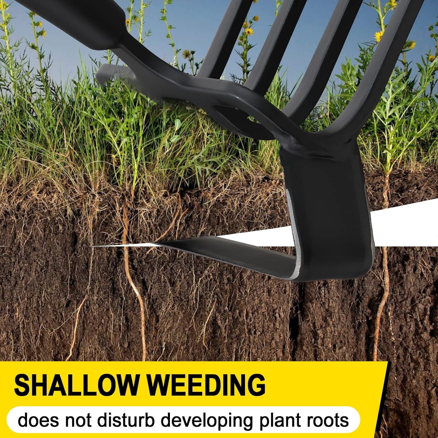 Stirrup Cultivator for Weeding with 73" Adjustable Long Shank, 2-in-1 Heavy Duty and Rake Cultivator for Digging, Loo... - Image 4