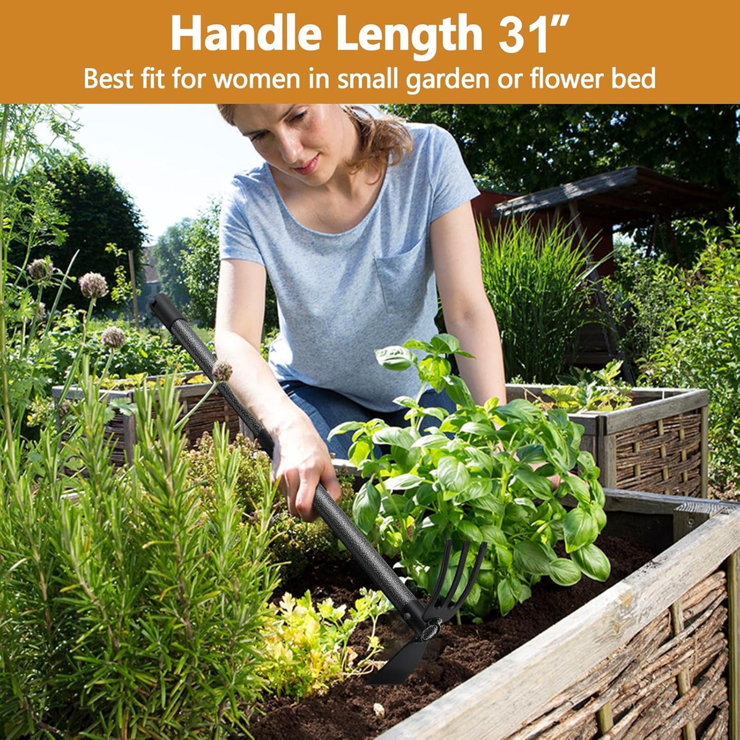 Weeding Tool, Hoe Cultivator 2 in 1 Garden Tools, 31 inch Weeder Hand Tiller Weeding Rake for Yard Lawn Gardening Dig... - Image 2