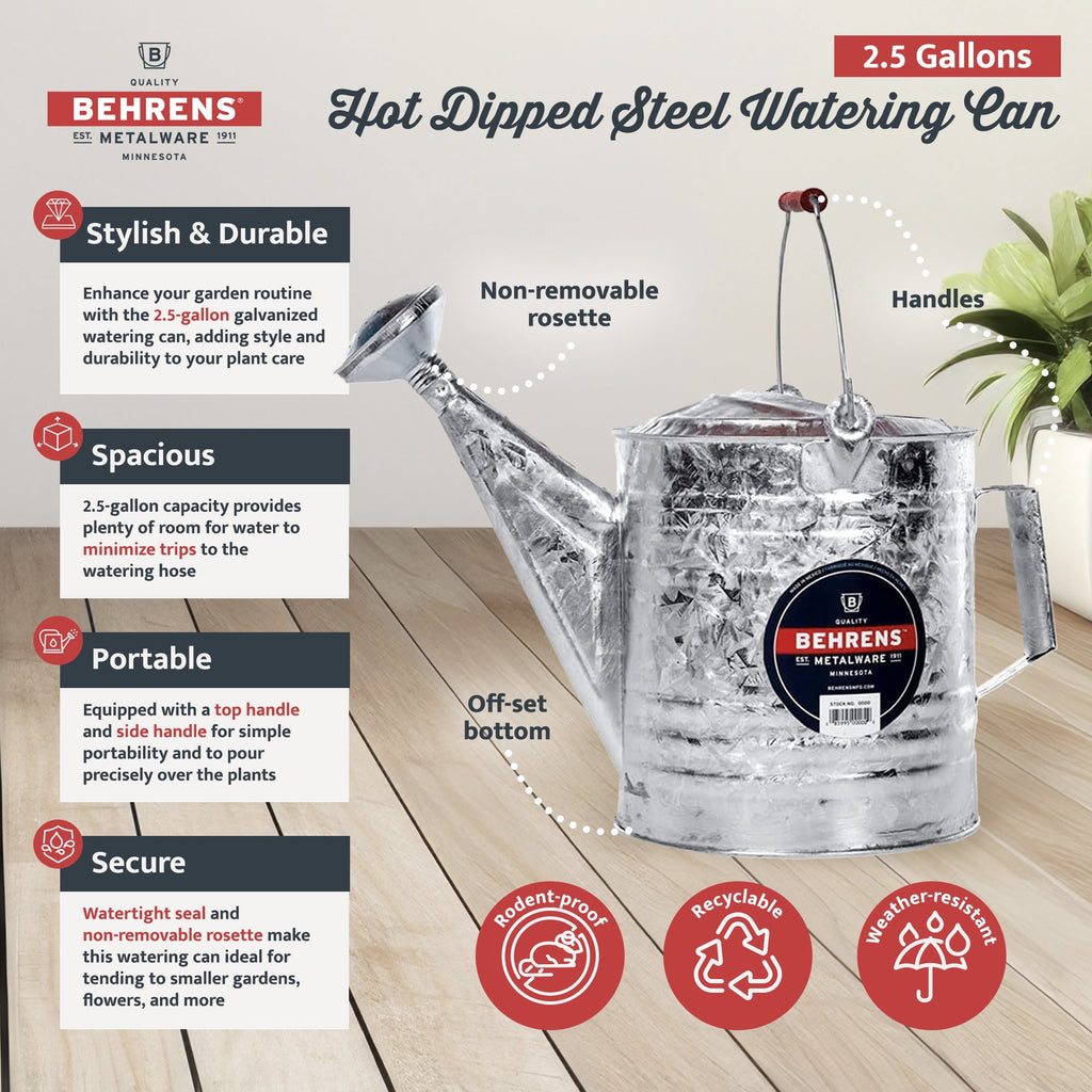 Behrens 2.5 Gallon Weatherproof Hot Dipped Steel Watering Can with Handles - Image 5