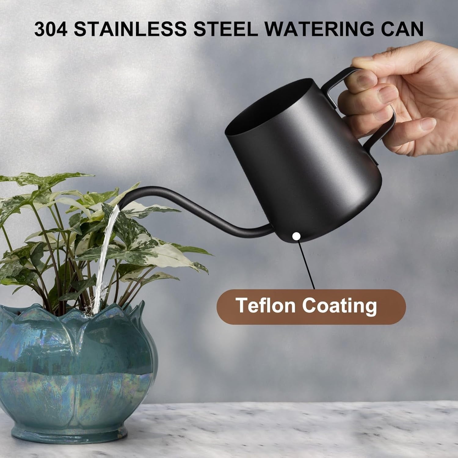 12oz/350ml Watering Can Indoor Plants, Stainless Steel Plant Watering Can with Long Spout (Black) - Image 5