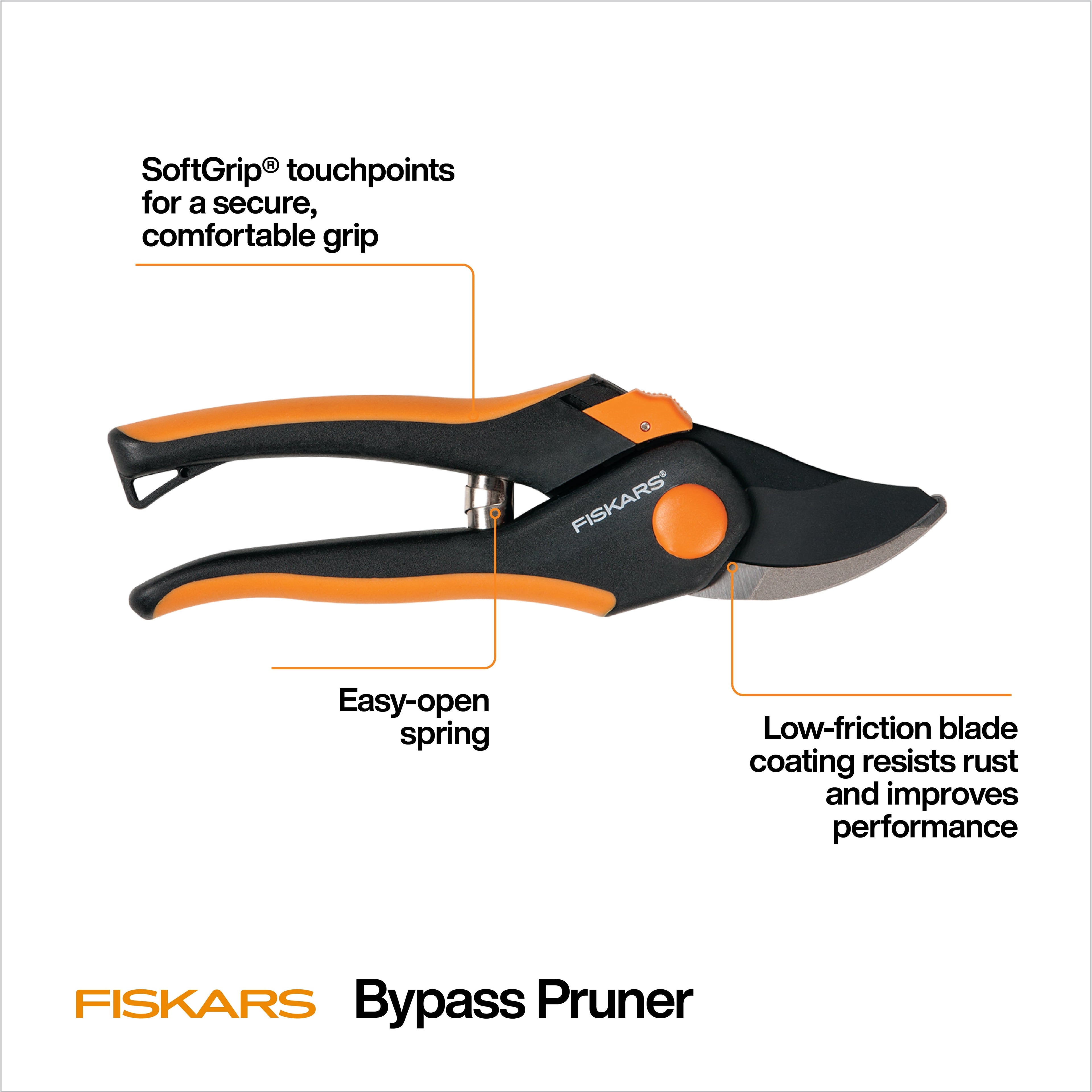 and Pruner Garden Tool 3-Piece Set with Stainless Steel Blades, Black and Orange - Image 4
