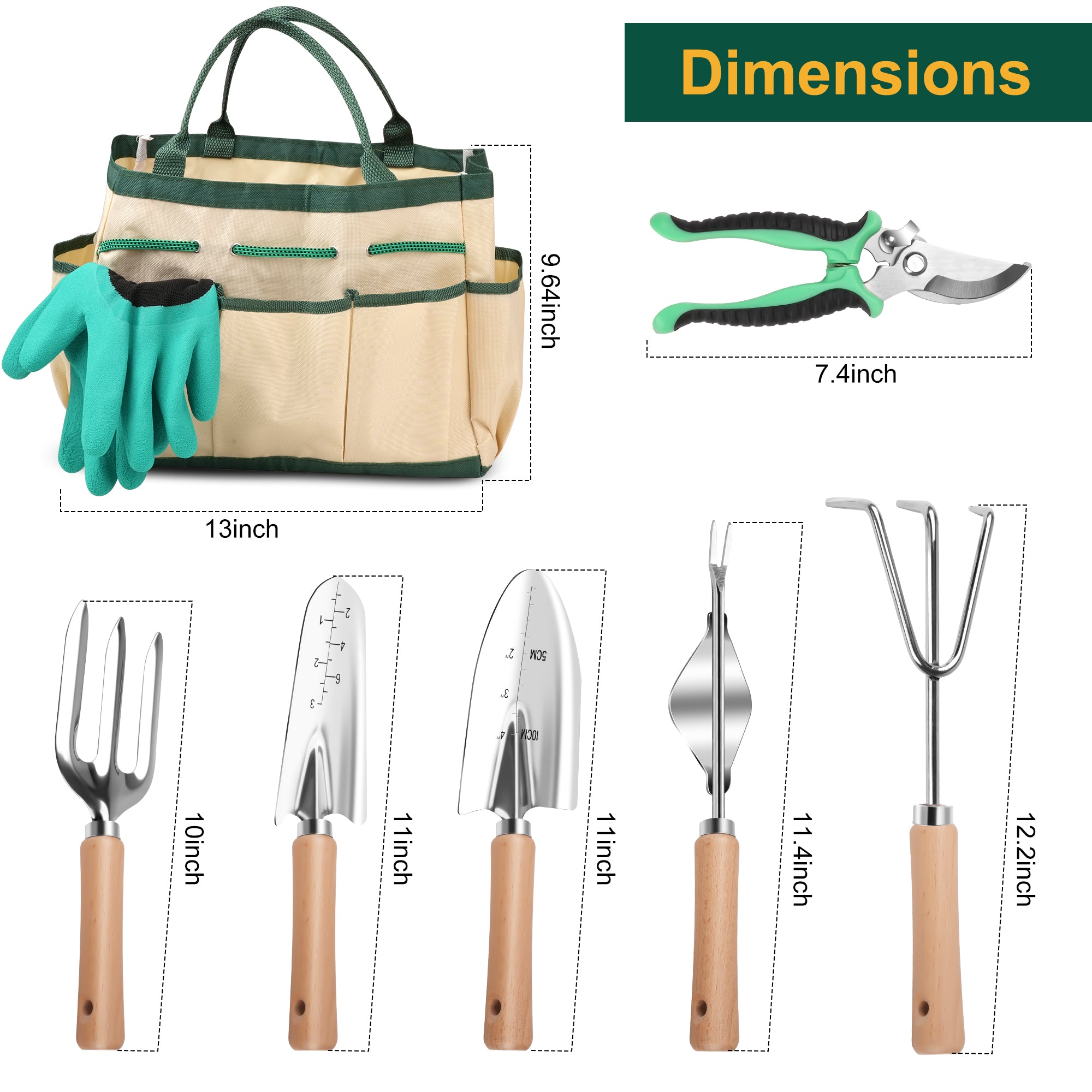 Gardening Tools 9 Piece Heavy Duty Gardening Hand Tools with Fashion and Durable Garden Tools Organizer Handbag,Rust-... - Image 5