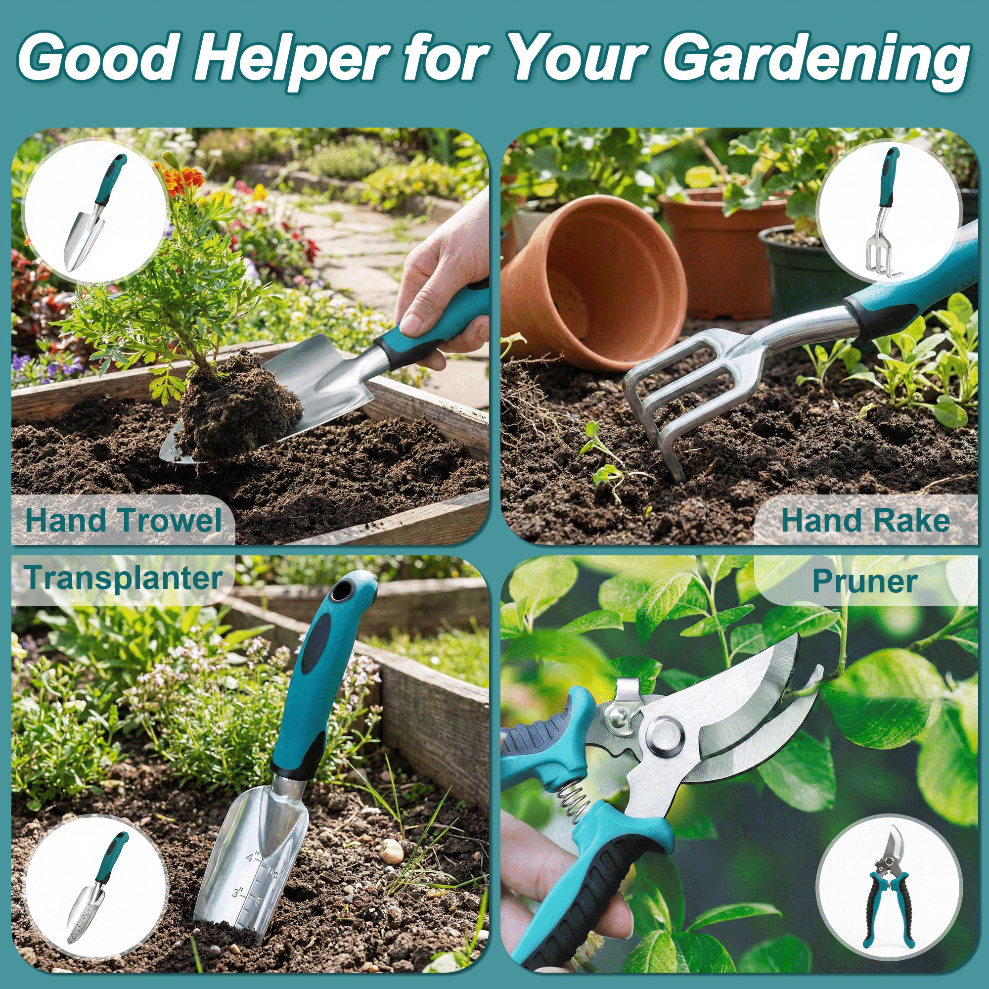 KEYAHAPPY Garden Tools, 7 Piece Gardening Tools Set with Storage Bag, Rust-Proof & Heavy-Duty Gardening Essentials, Ideal Gifts for Women & - Image 2