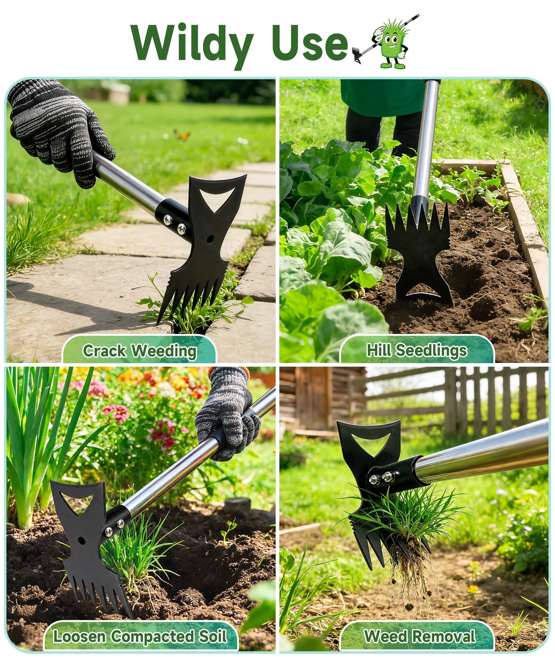 Weeding Tool, Hoe Cultivator 2 in 1 Garden Tools, 45 inch Weeder Hand Tiller Weeding Rake for Yard Lawn Gardening Dig... - Image 3