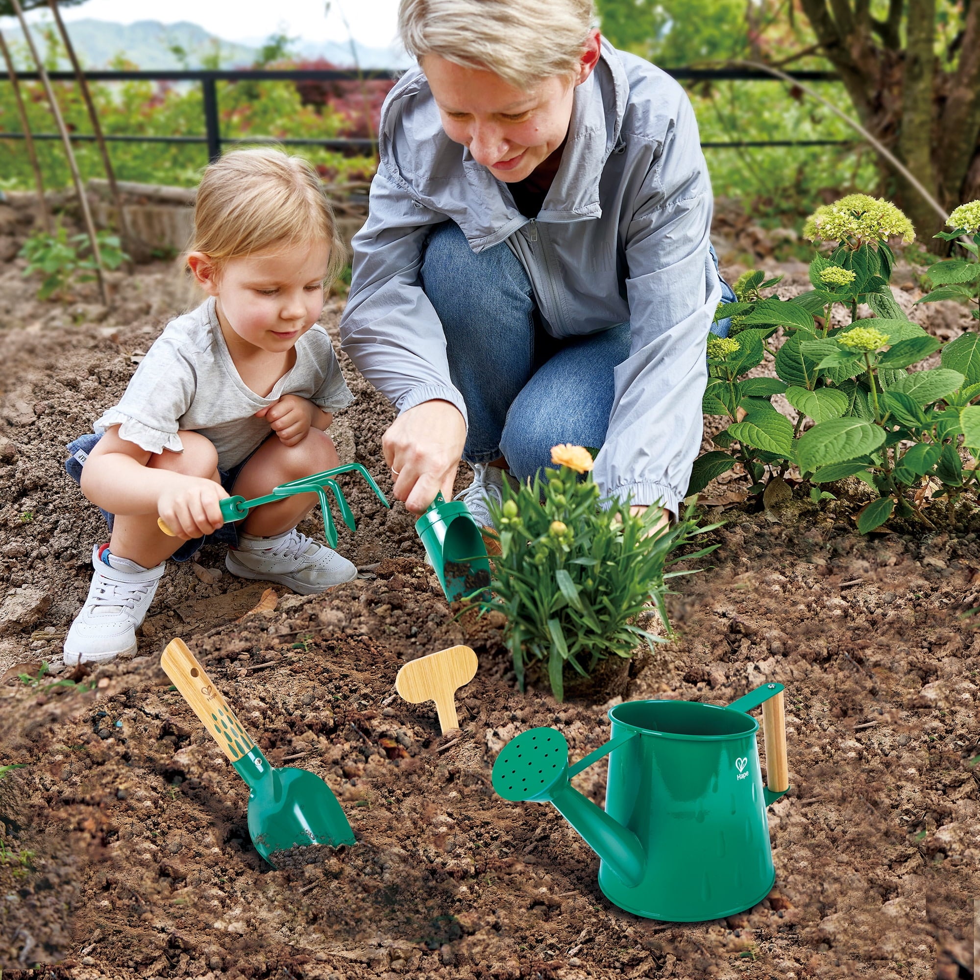 Hape: Nature Fun - Gardening Tool Set - Green 6pc Set, Bamboo & Metal, Water Can & Tools, Sturdy Enough To Use In The Garden, Outdoor Toy, K - Image 6