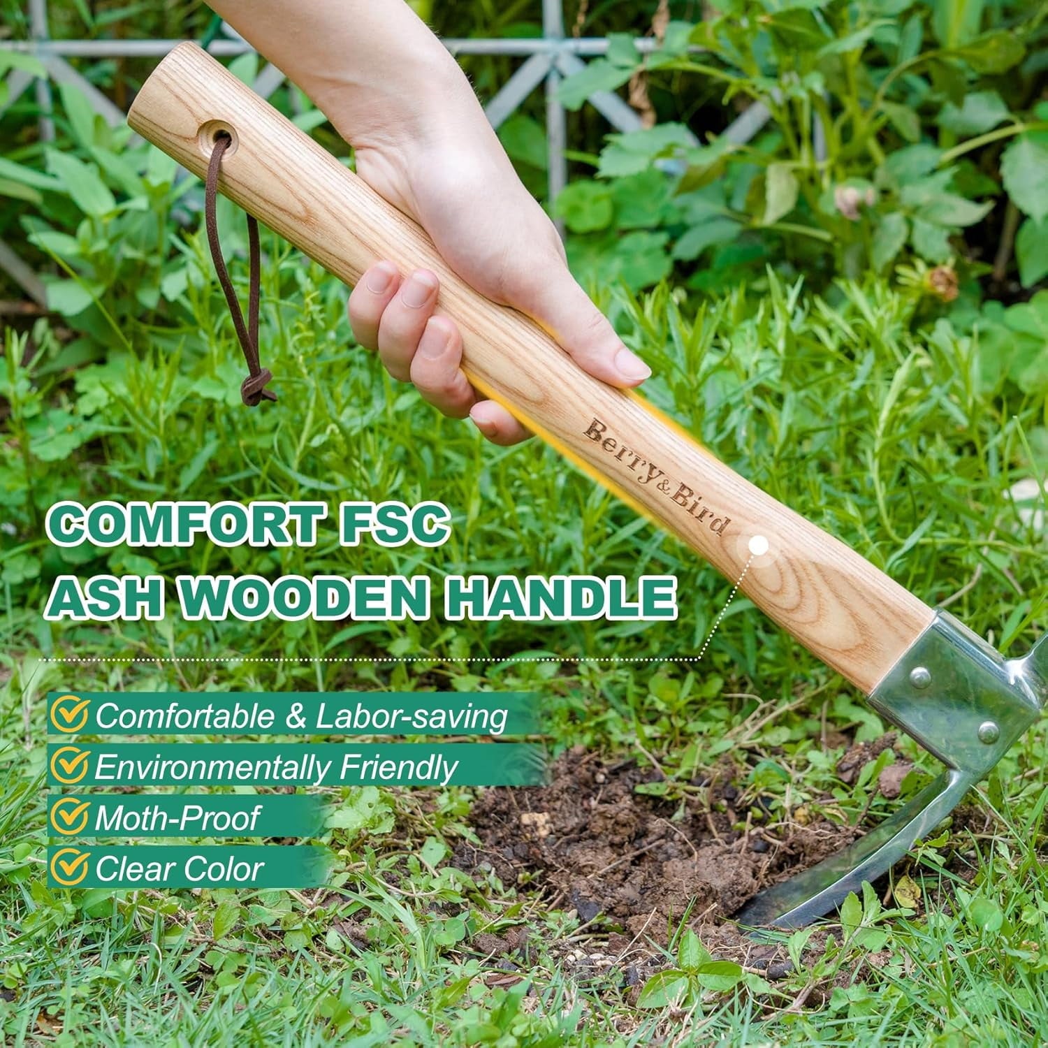 Berry&Bird Garden Pick Mattock Hoe Stainless Steel Pickaxe Hoe Garden Hand Tool - Image 3