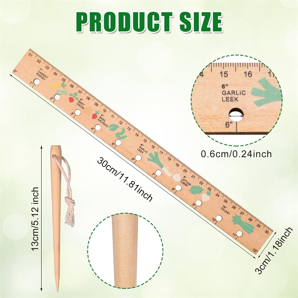 2pcs Wooden Planting Ruler and Seeder Set, Seed Spacing Ruler Seed Planting Ruler with Holes Garden Dibber Spacing Ru... - Image 2