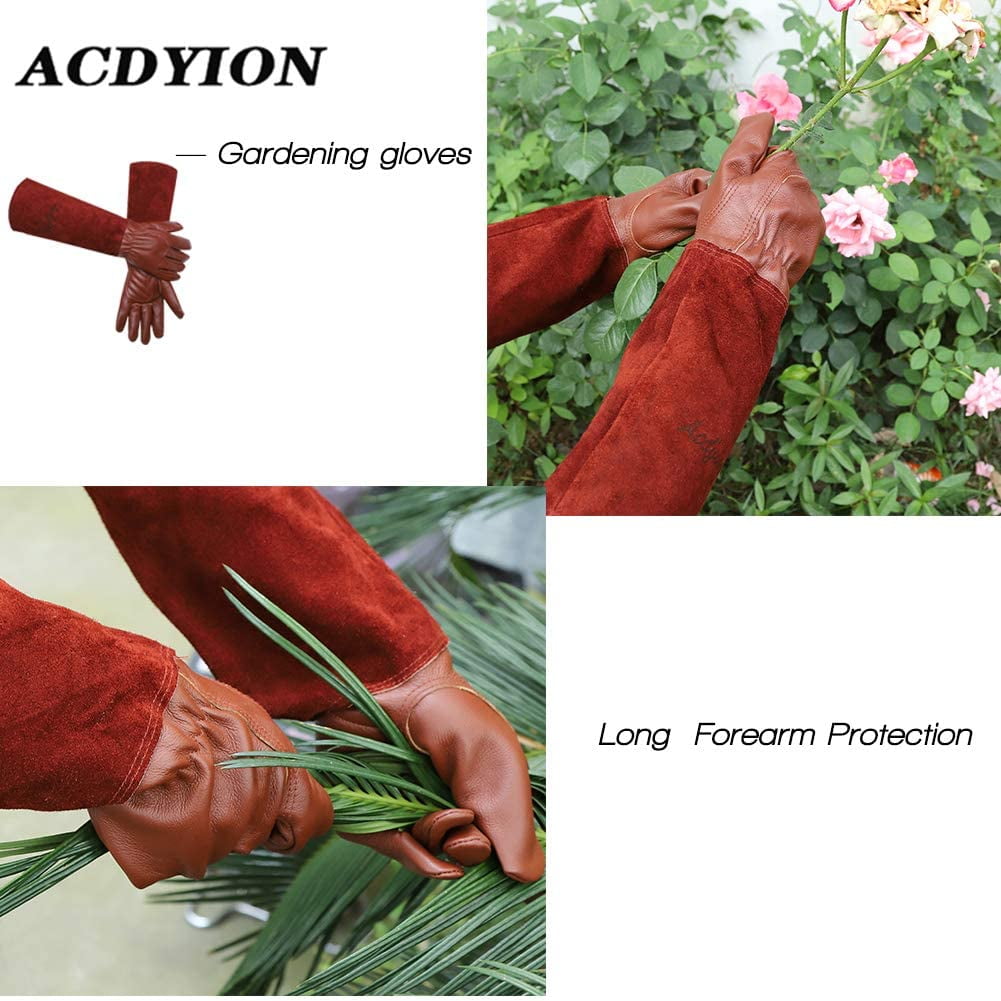 Long-Gardening-Gloves for Women/Men - Thorn Proof Cowhide Leather Rose/Blackberry Pruning Heavy Duty Gloves Thick Palm Gauntlet Garden Work - Image 4
