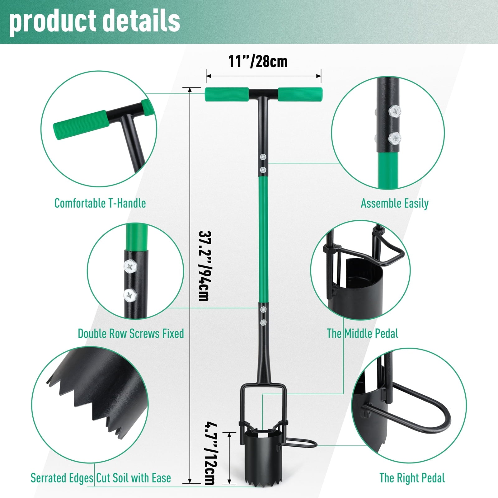 Bulb Planter Tool Long, Steel Garden Planting Tool for Digging, Soil Sampler, Transplanting, Flower Planting - Image 2