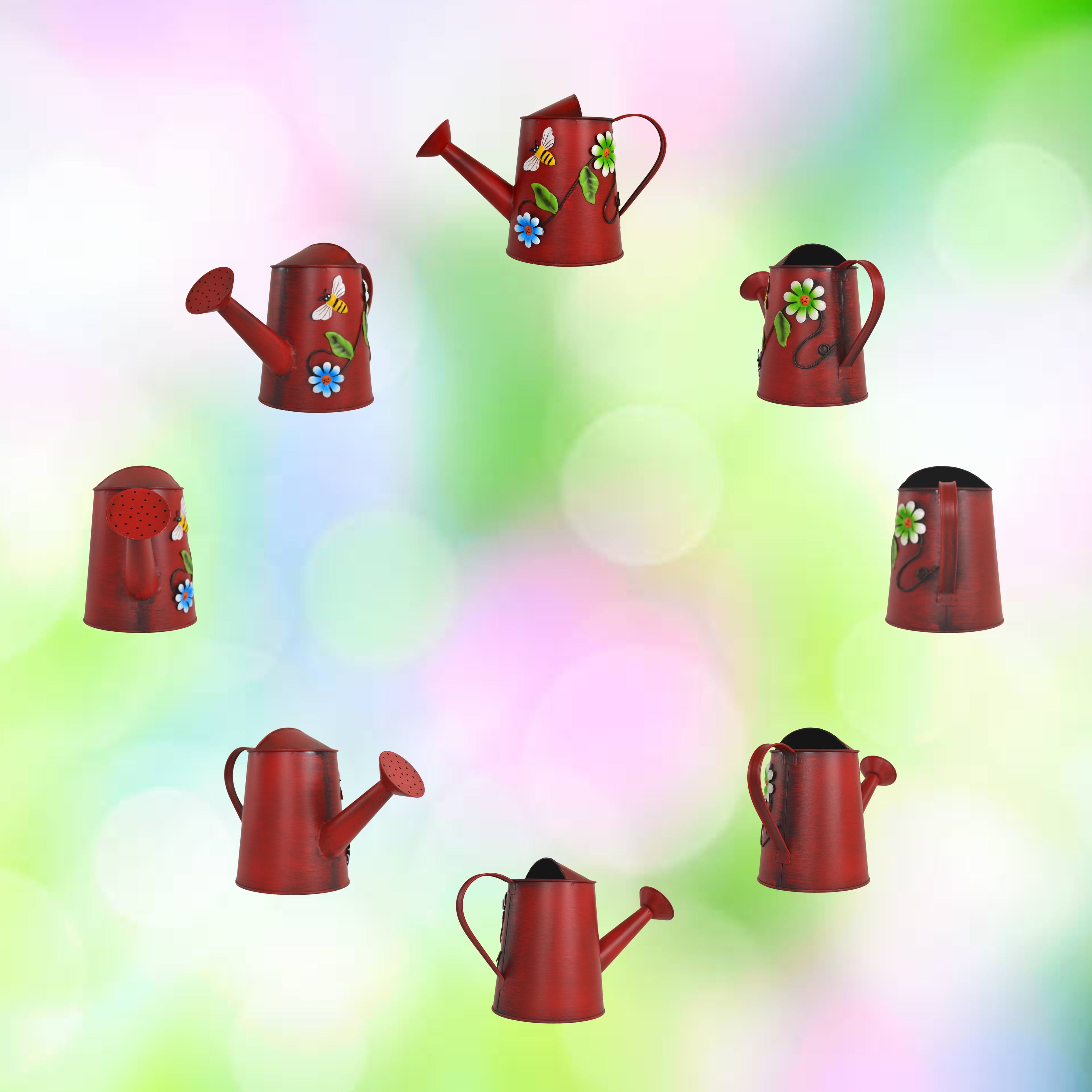 Small Red Watering Can - Decorative Flowers & Bee Metal Watering Can (Vol: 4 Cups) - Image 3