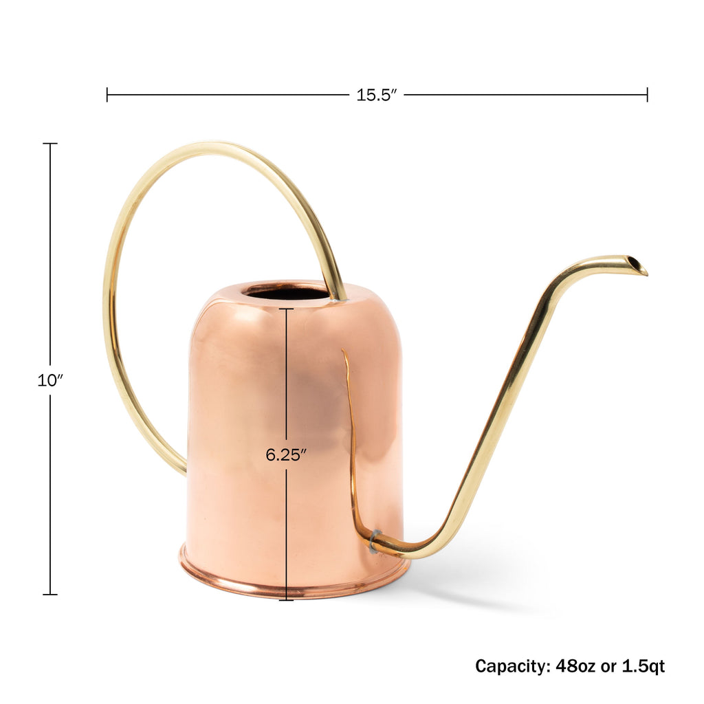 48oz Copper Watering Can Long Spout Indoor Plant Waterer with Brass Handle - Image 6