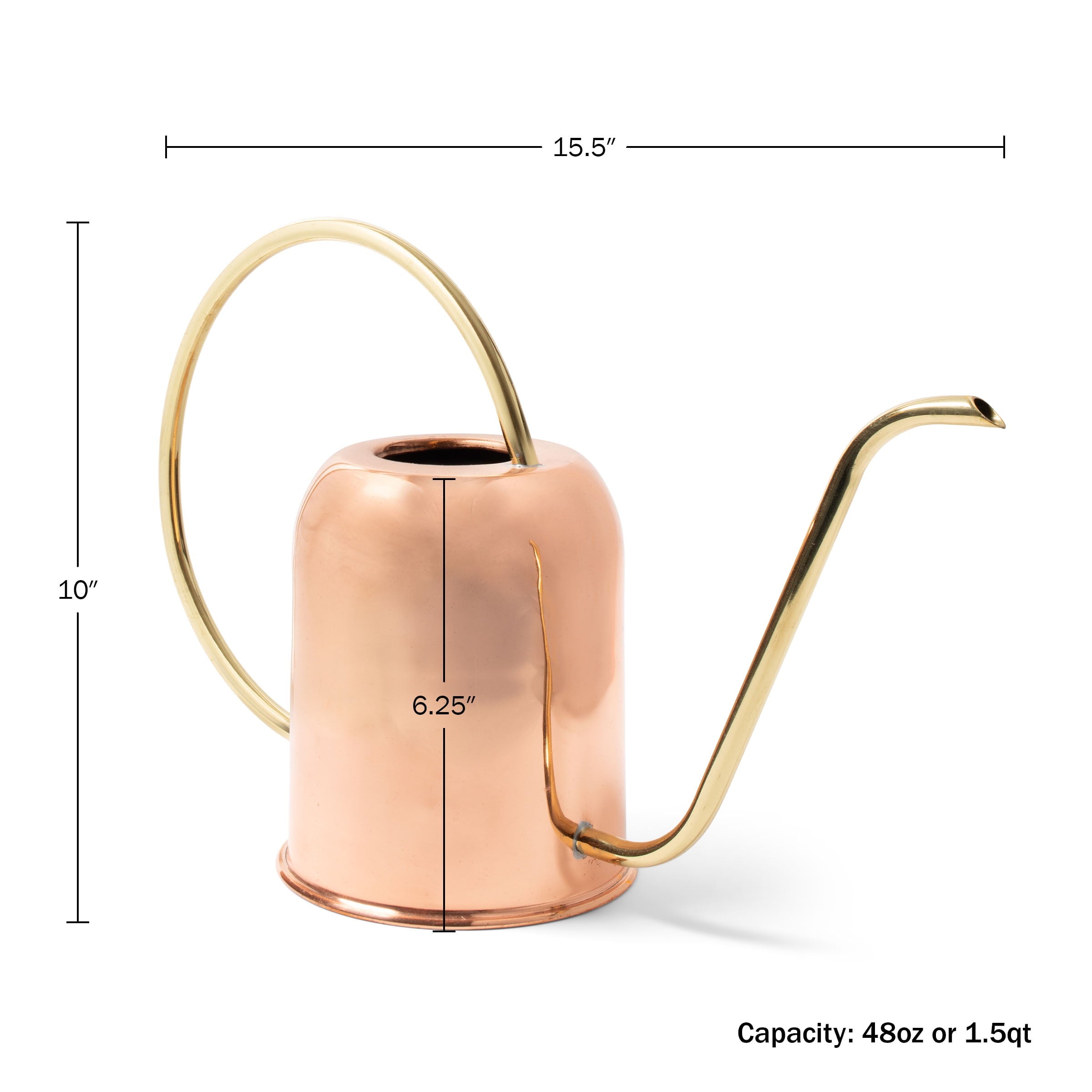 48oz Copper Watering Can Long Spout Indoor Plant Waterer with Brass Handle - Image 6