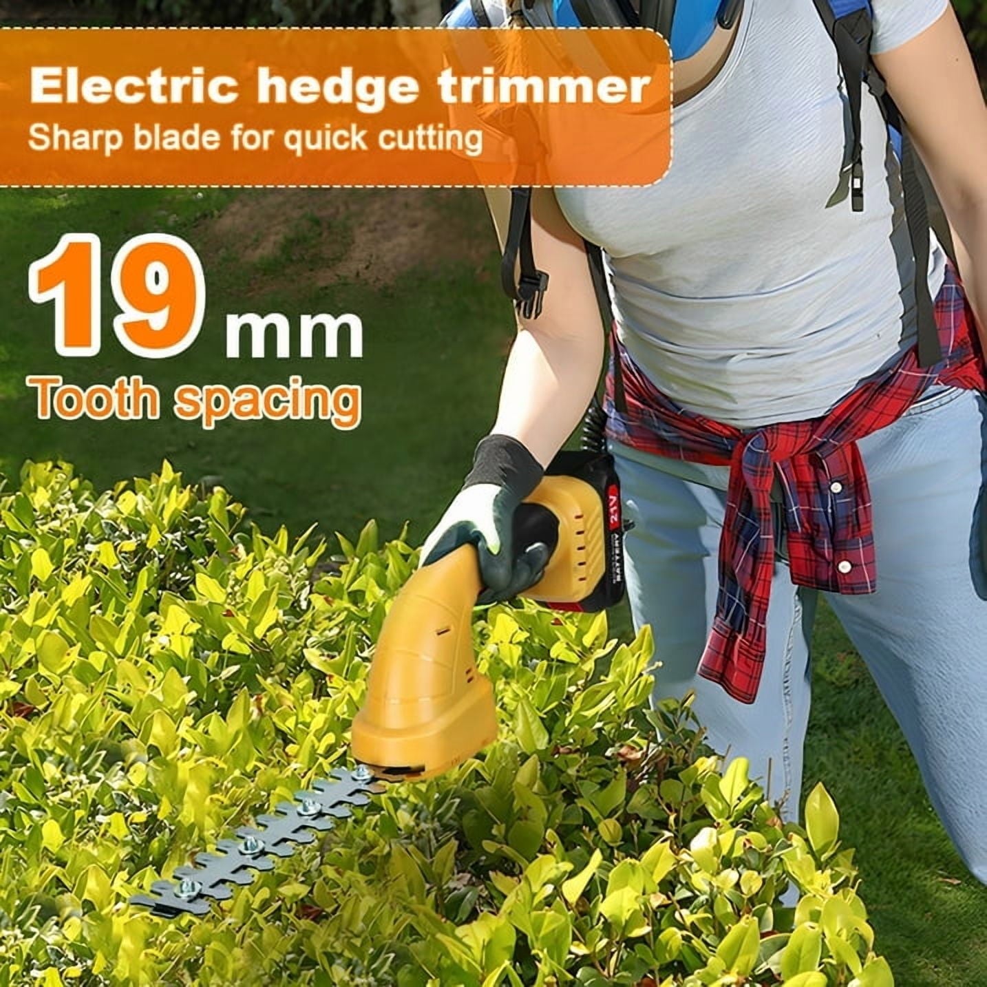 Cordless Hedge Trimmer with Extension Pole, 21V 2-in-1 Grass Shear & Shrub Cutter, 30-40 Min Runtime, 16/19mm Branch ... - Image 3
