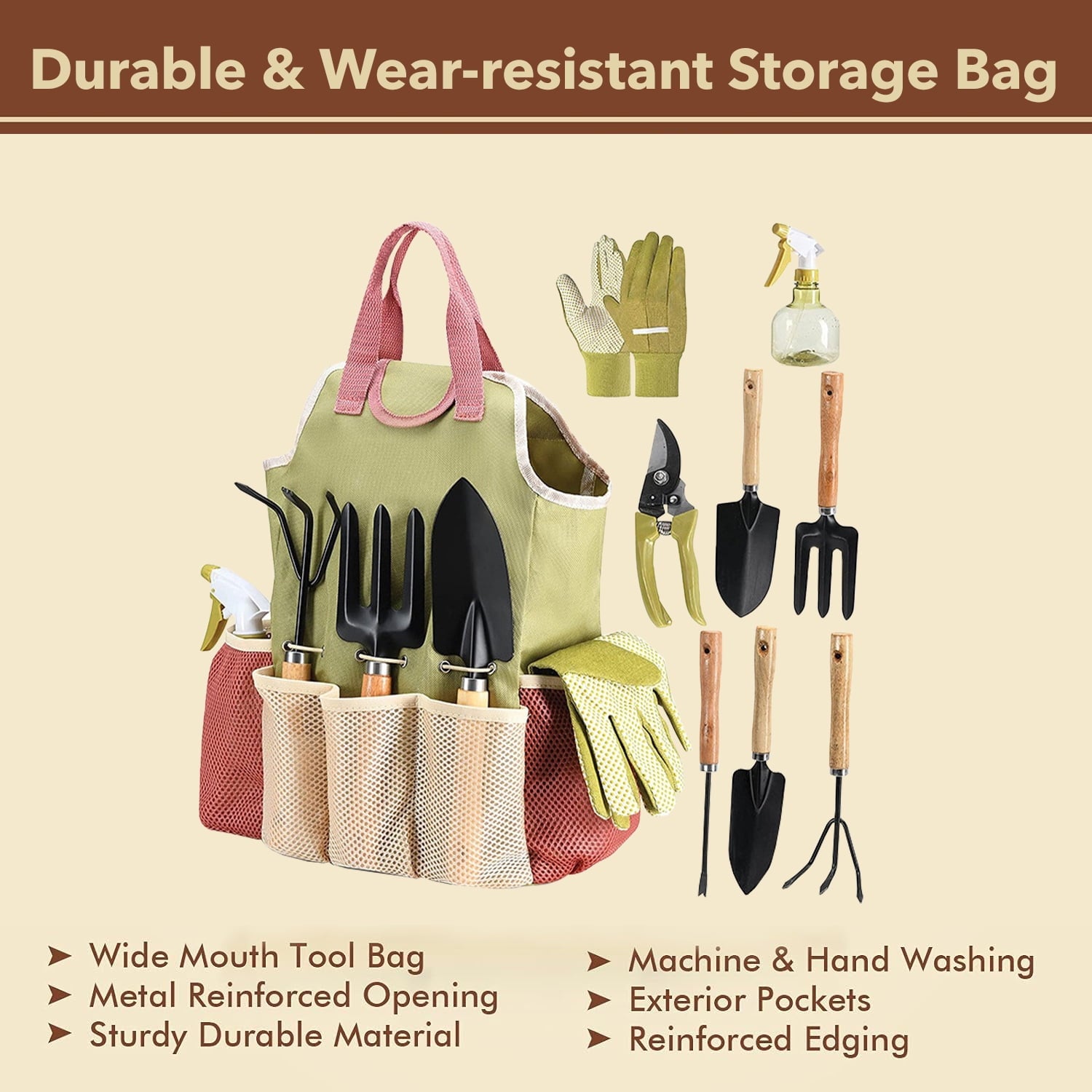 Gardening Tool Set, 9 Piece Heavy Duty Gardening Hand Tools with Durable Garden Tools Organizer Handbag, Rust-Proof G... - Image 4