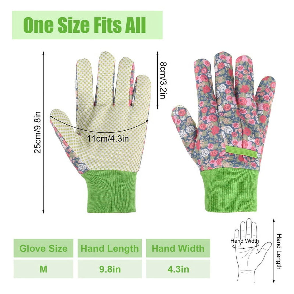 Floral Gardening Gloves, Soft Breathable Yard Work Gloves with Non-Slip PVC Dots, 4 Pairs - Image 2