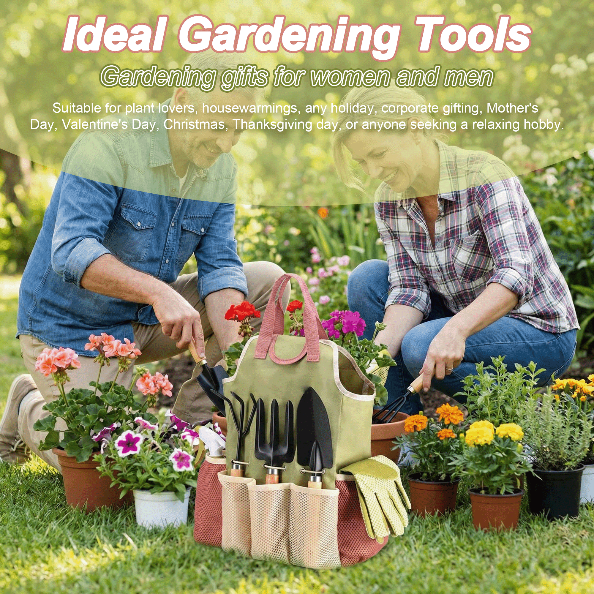 Garden Tools Set, 9 Piece Gardening Tools with Fashion Bag, Rust-Proof & Heavy-Duty Gardening Supplies Kit Ideal Gard... - Image 2