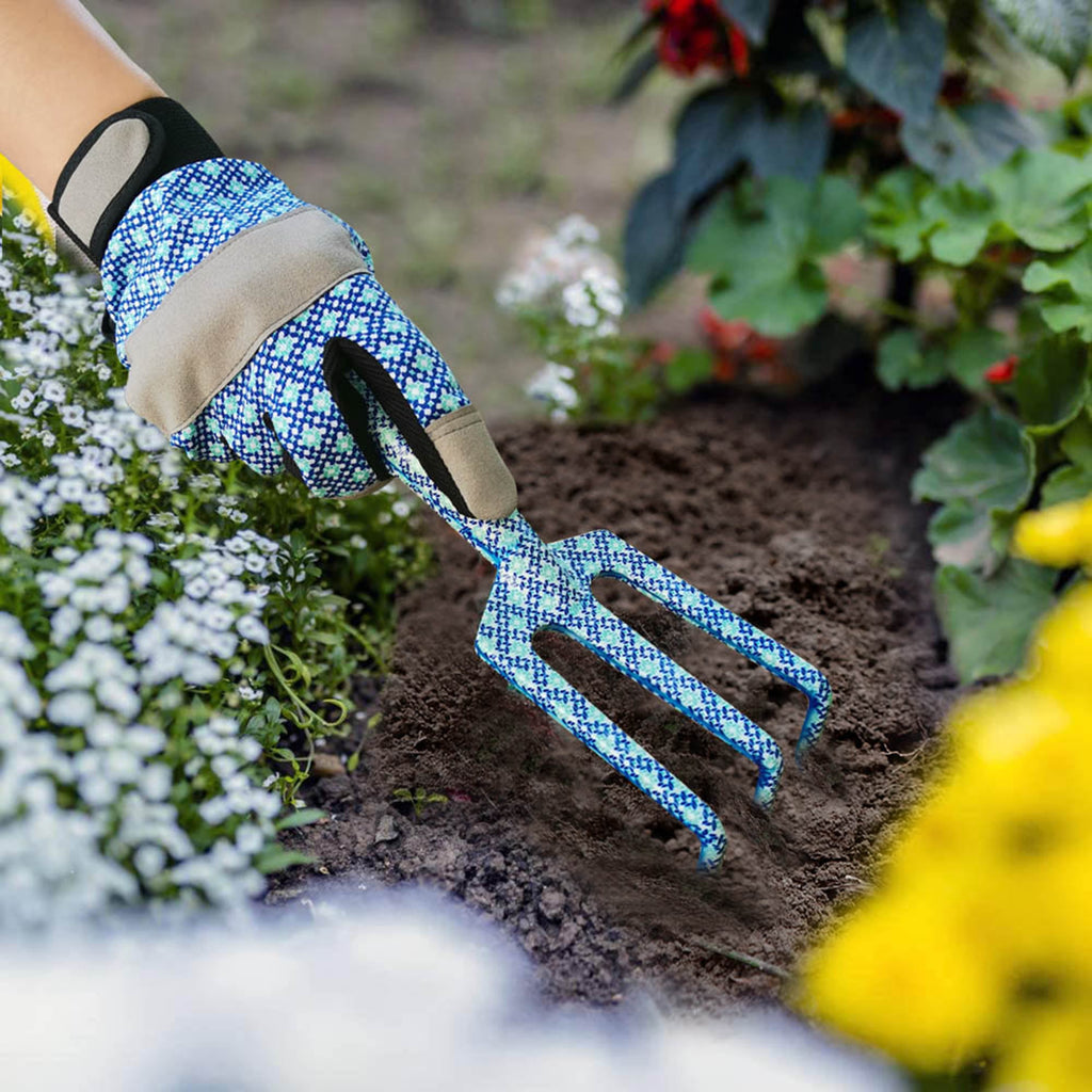 Essentials Blue Floral Gardening Aluminum Tool Set with Trowel, Cultivator, Pruner, and Gloves - Image 6