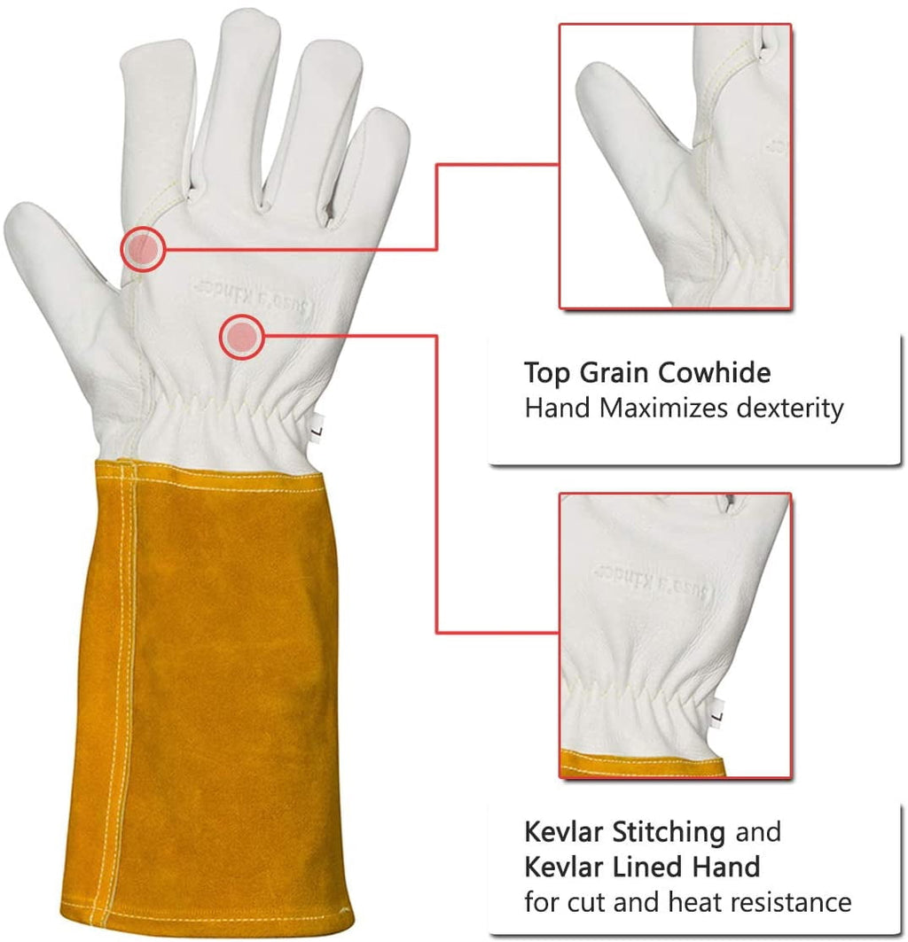 Gardening Gloves XXL Leather with Kevlar Lining, Thorn Proof Rose Pruning Protection (XXL) - Image 4