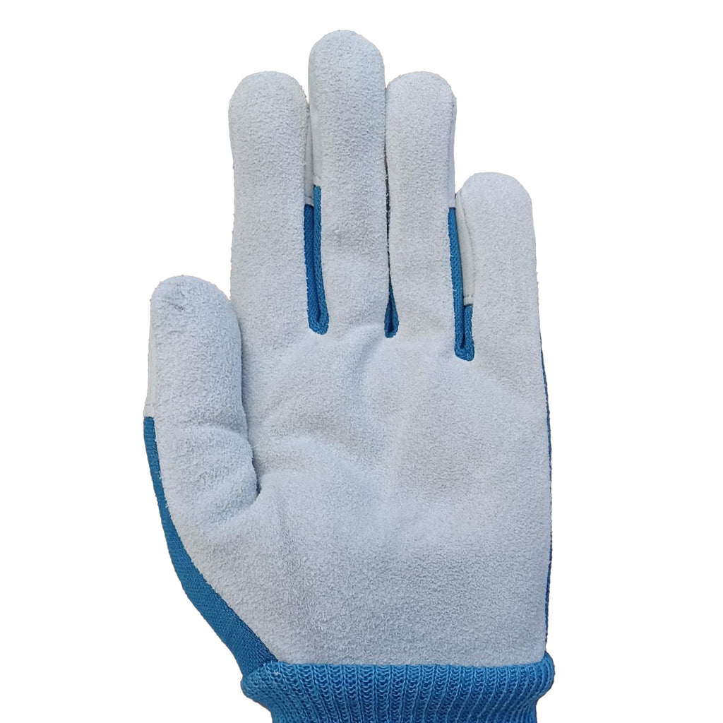 Ladies Leather Glove with Navy Canvas Back and Knit Wrist, Medium - Image 4