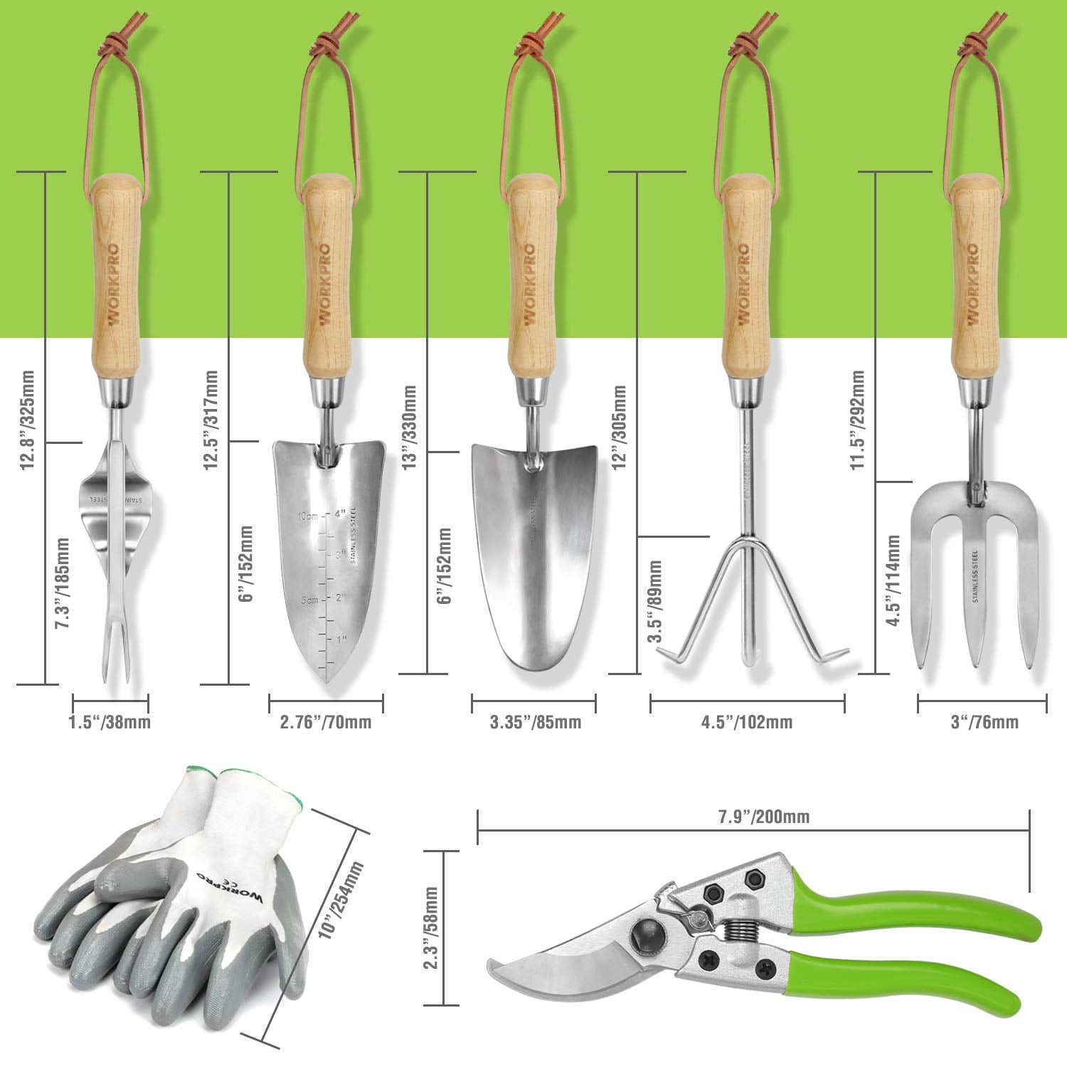 Garden Tools Set, 7 Piece Stainless Steel Heavy Duty Gardening Tools with Wooden Handle - Image 2