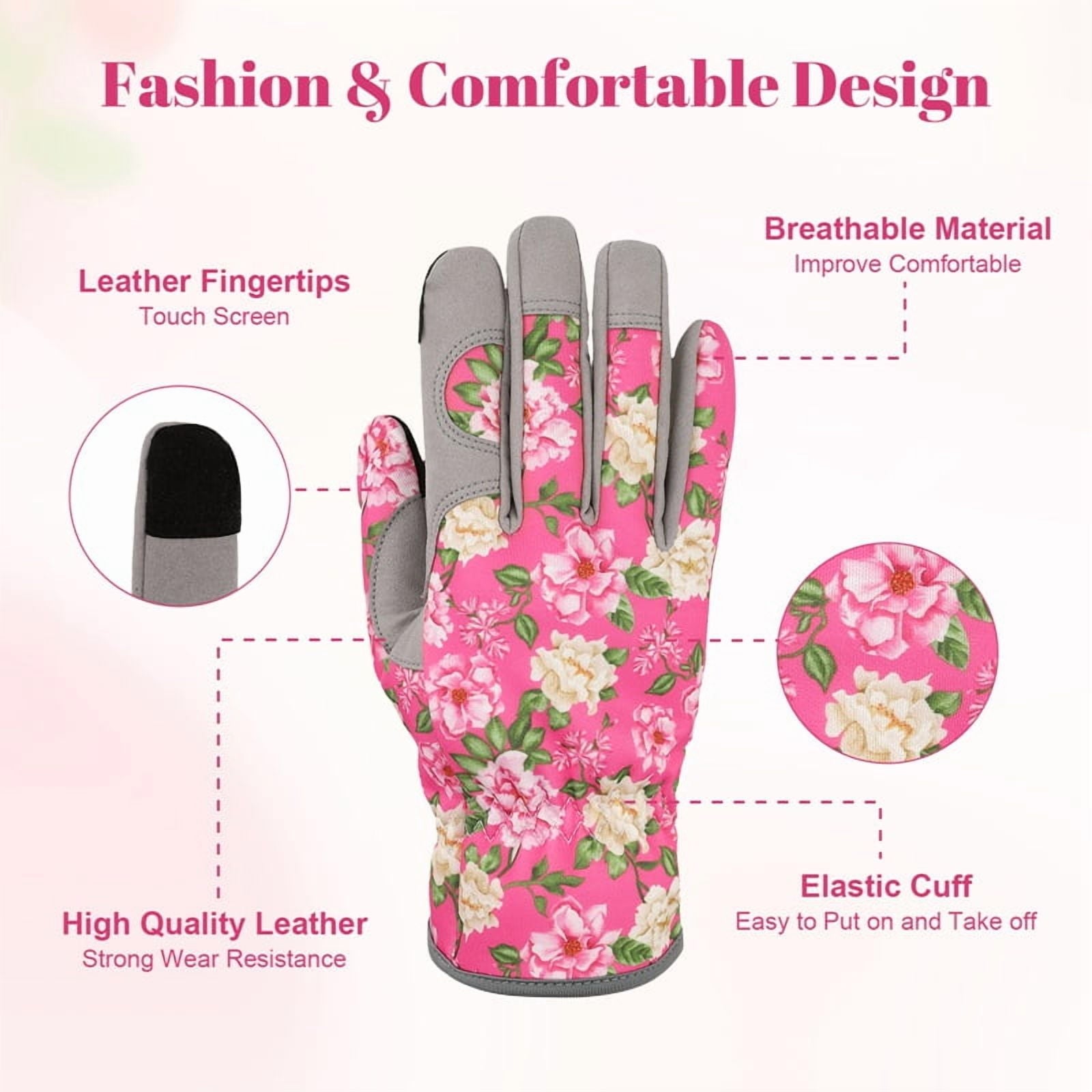 topjuju 1 Pair Floral Gardening Gloves for Women, Breathable Garden Gloves with Grip, Thorn-Proof Puncture-Resistant Work Gloves, Gifts for - Image 3