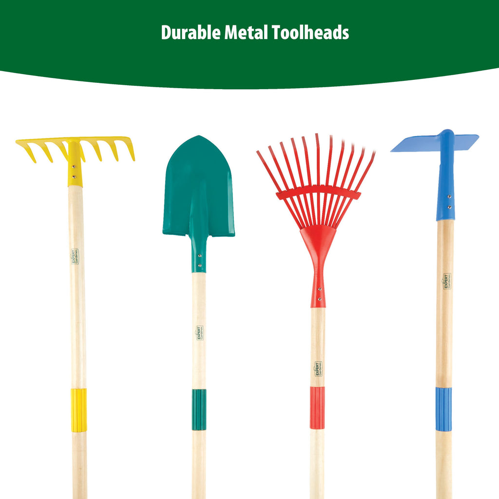 Expert Gardener 4-piece Kids Long Handle Gardening Tool Set, Hoe, Bow Rake, Leaf Rake, Shovel - Image 5