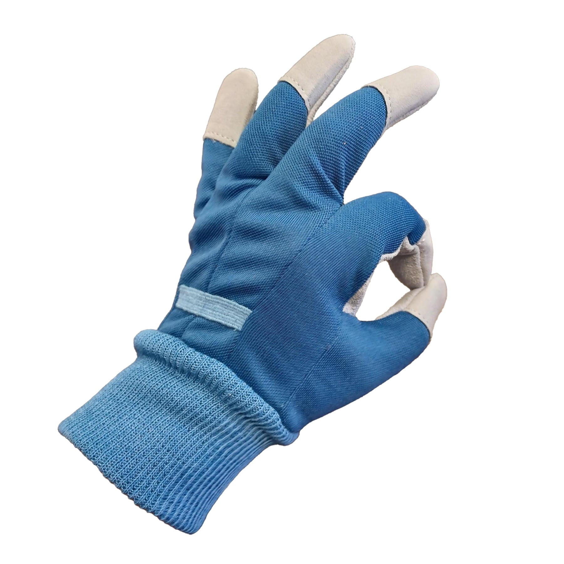 Ladies Leather Glove with Navy Canvas Back and Knit Wrist, Medium - Image 6