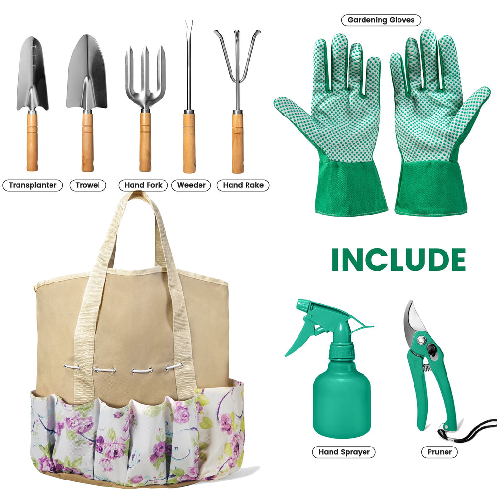 ALLJOY 9 Piece Garden Tools Set with Bag & Gloves,Heavy Duty Gardening Hand Tools Kit,Garden Gifts Supplies for Women Mom - Image 6
