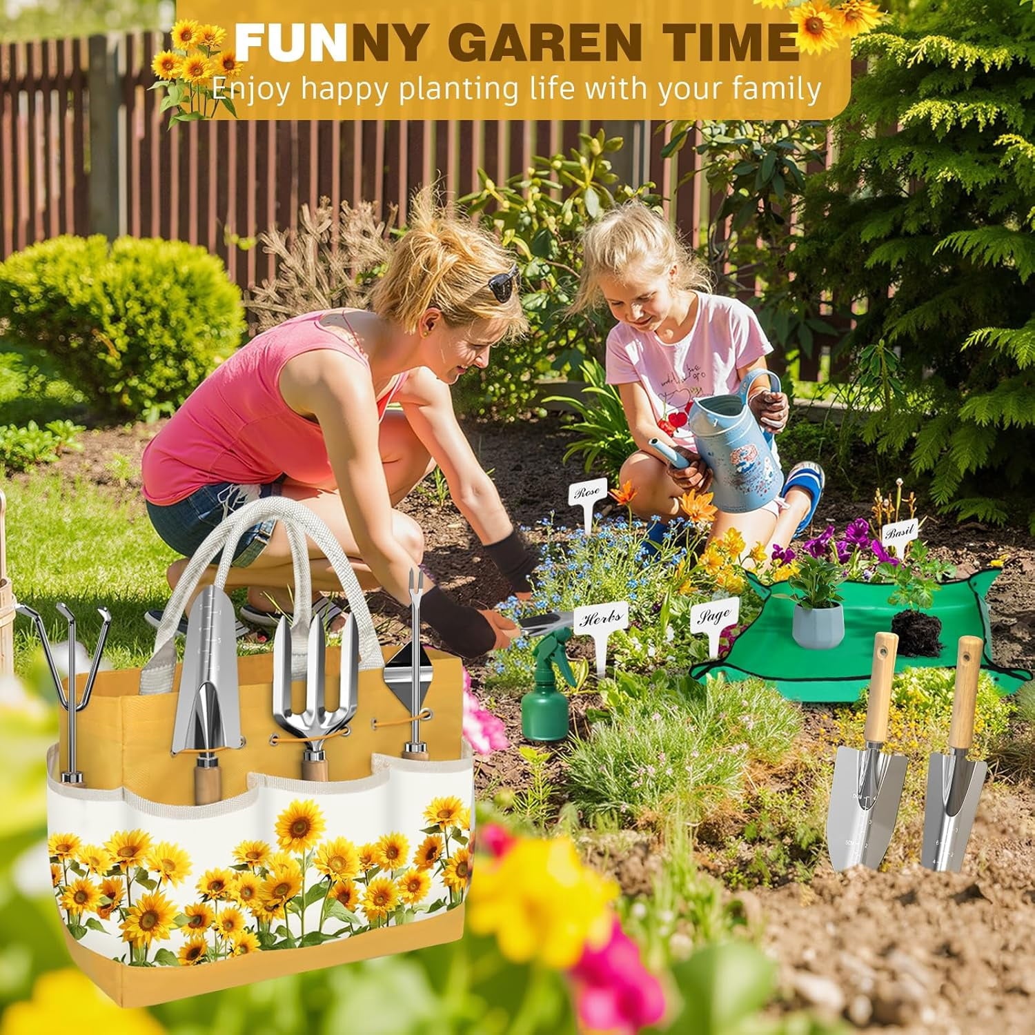 22Pcs Gardening Tools Set for Women Heavy Duty Garden Hand Tool Kit Gifts for Mom Beginner Gardener Gardening Accessories with SunflowerTote - Image 5