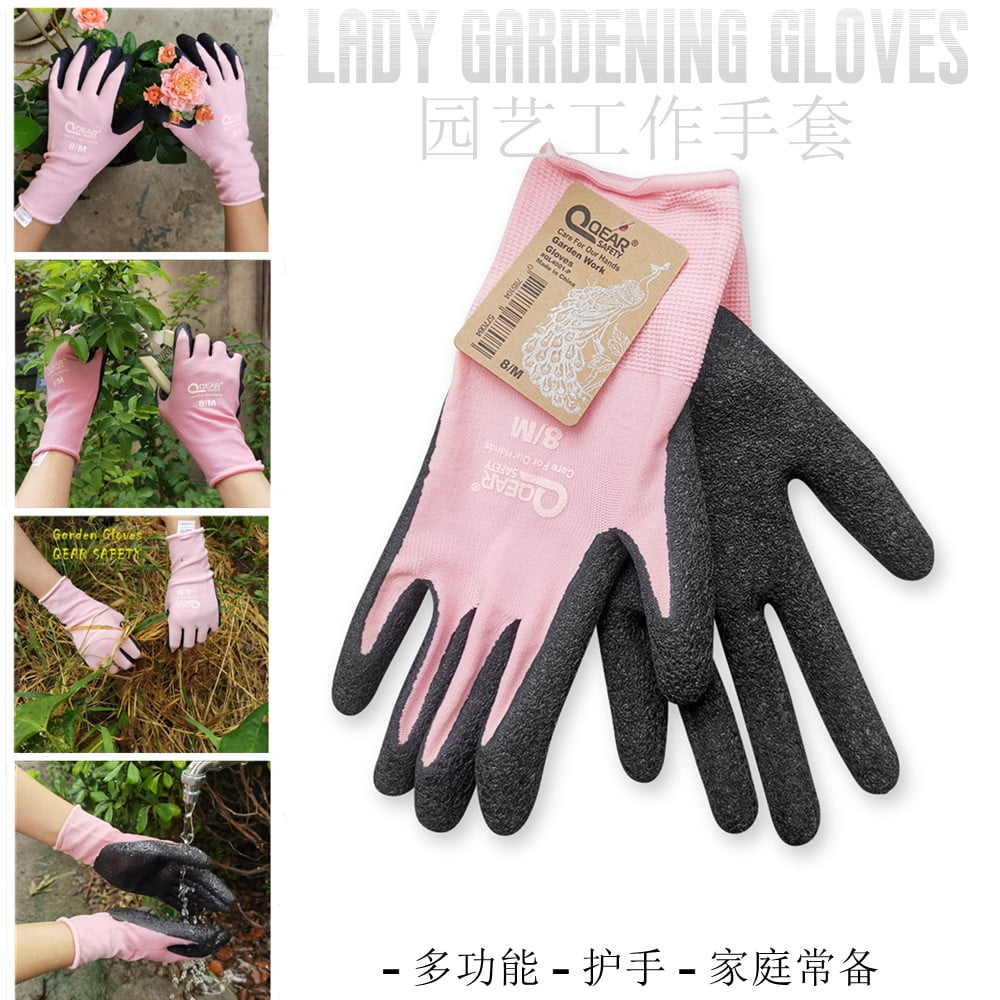 3 Pairs Qear Pink Lady Gardening Work Gloves for Men and Women, Latex Rubber Palm Coated, Anti-slip, Abrasion, Snug Fit (Medium) - Image 2