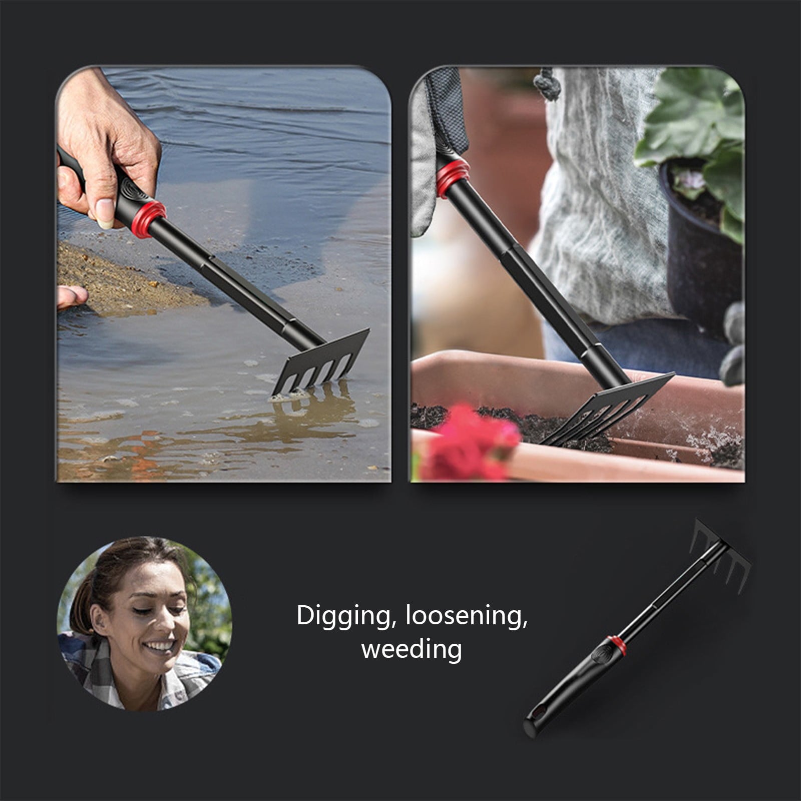 Horticultural Hand Rake Quenched Steel Five Tine Tool for Weeding and Cultivating Soil Efficient Flower Planting and Vegetable Gardening Too - Image 4