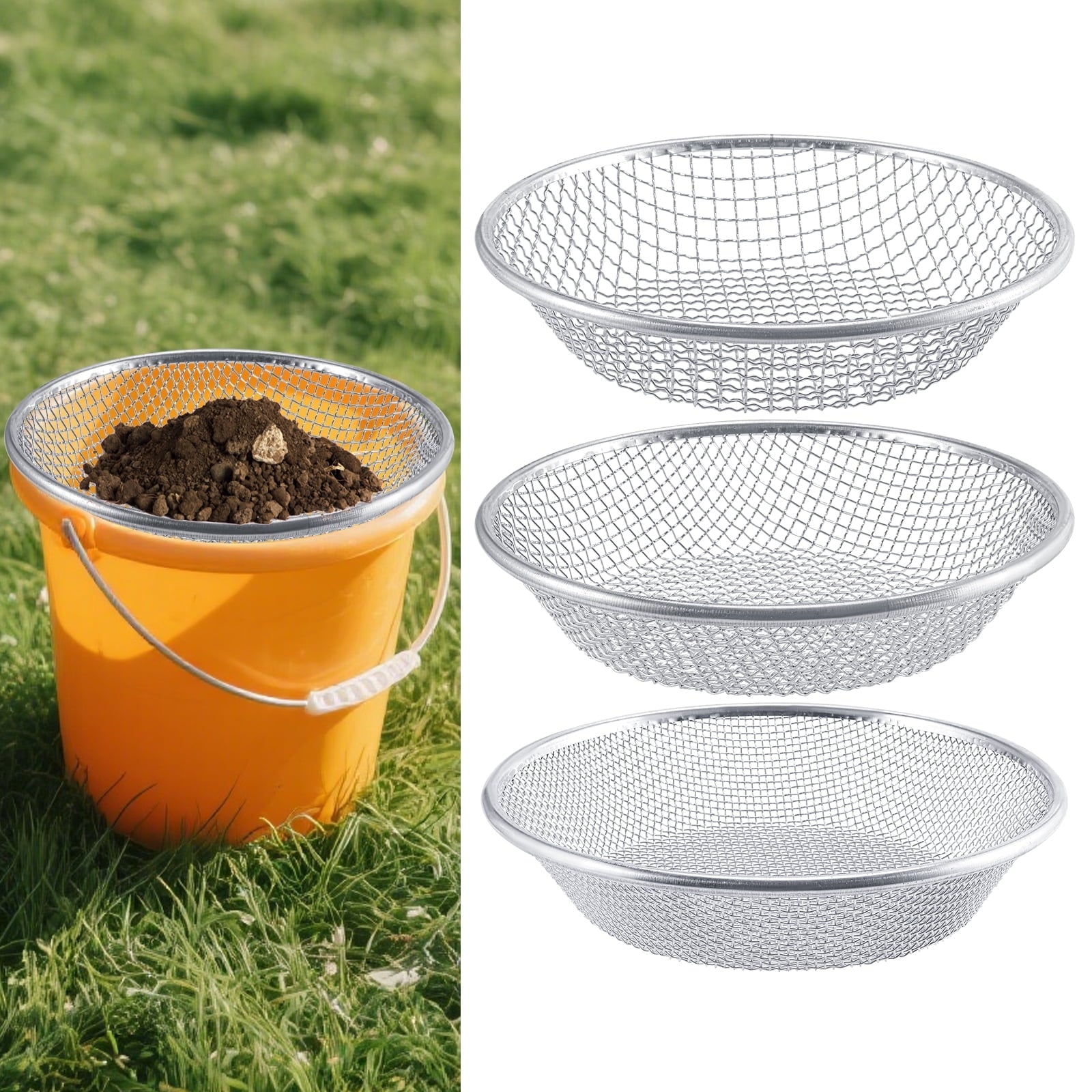3Pcs 3 Sizes Soil Sifter Sieve - Heavy Duty Galvanized Screen for Compost, Dirt, Rocks, Gravel & Garden - Fits 5 Gall...