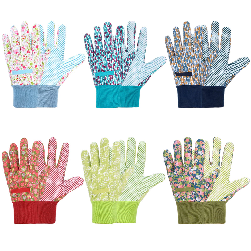 6 Pairs Floral Gardening Gloves for Women, Non-Slip Grip, Soft Breathable Cotton, Elastic Wrist for Weeding, Planting...