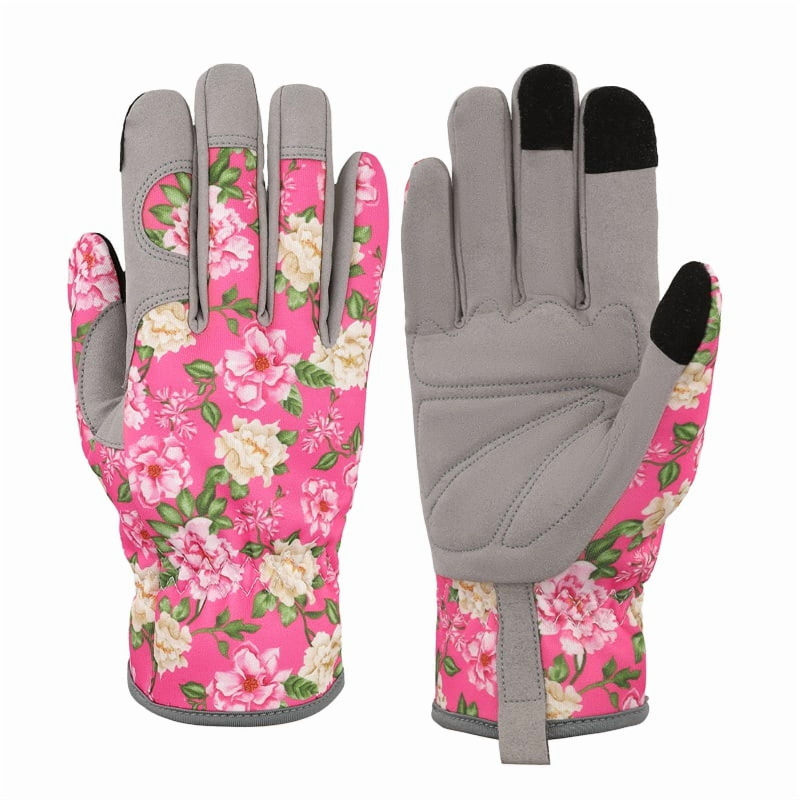 topjuju 1 Pair Floral Gardening Gloves for Women, Breathable Garden Gloves with Grip, Thorn-Proof Puncture-Resistant Work Gloves, Gifts for